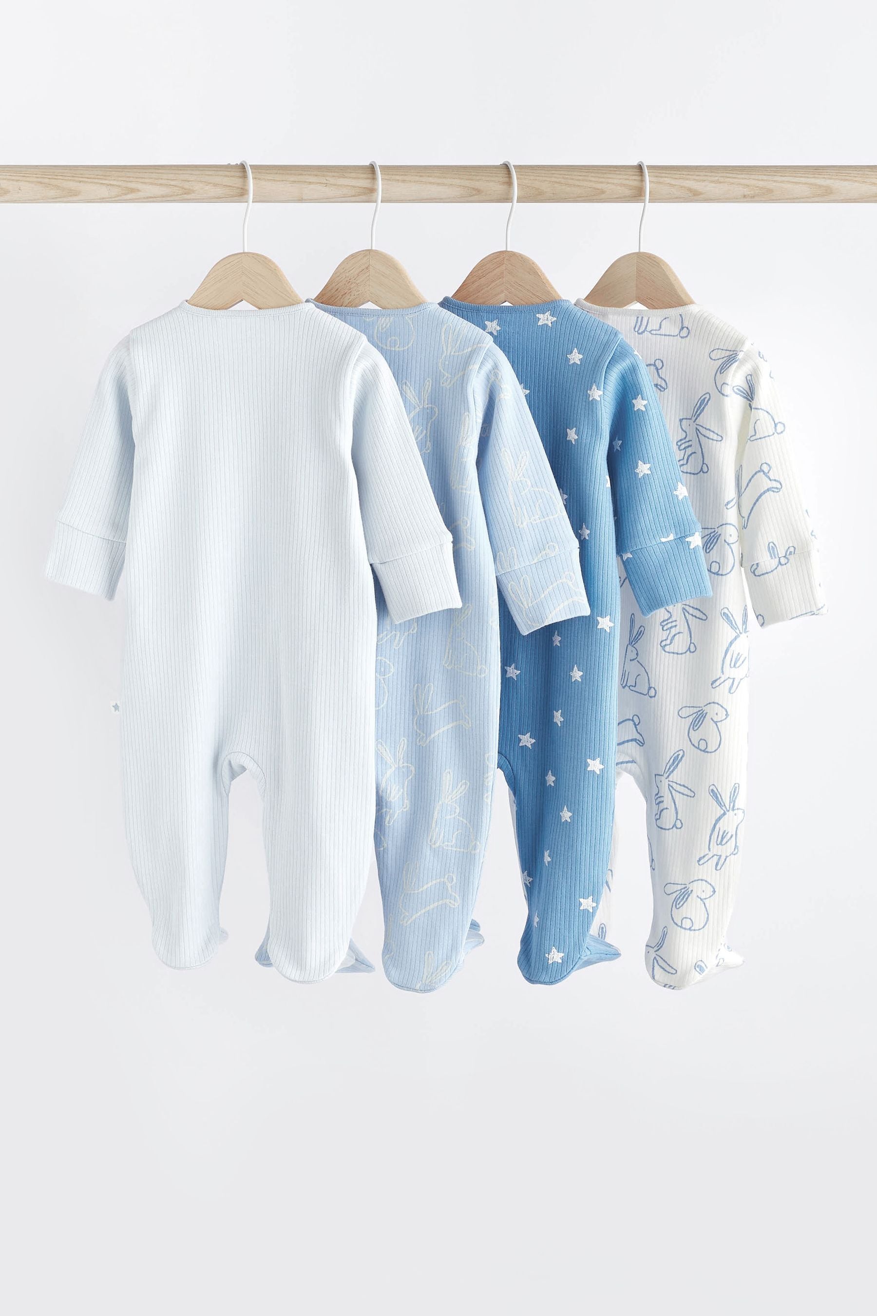 Blue Bunny Baby Zipped Sleepsuits 4 Pack (0mths-2yrs)