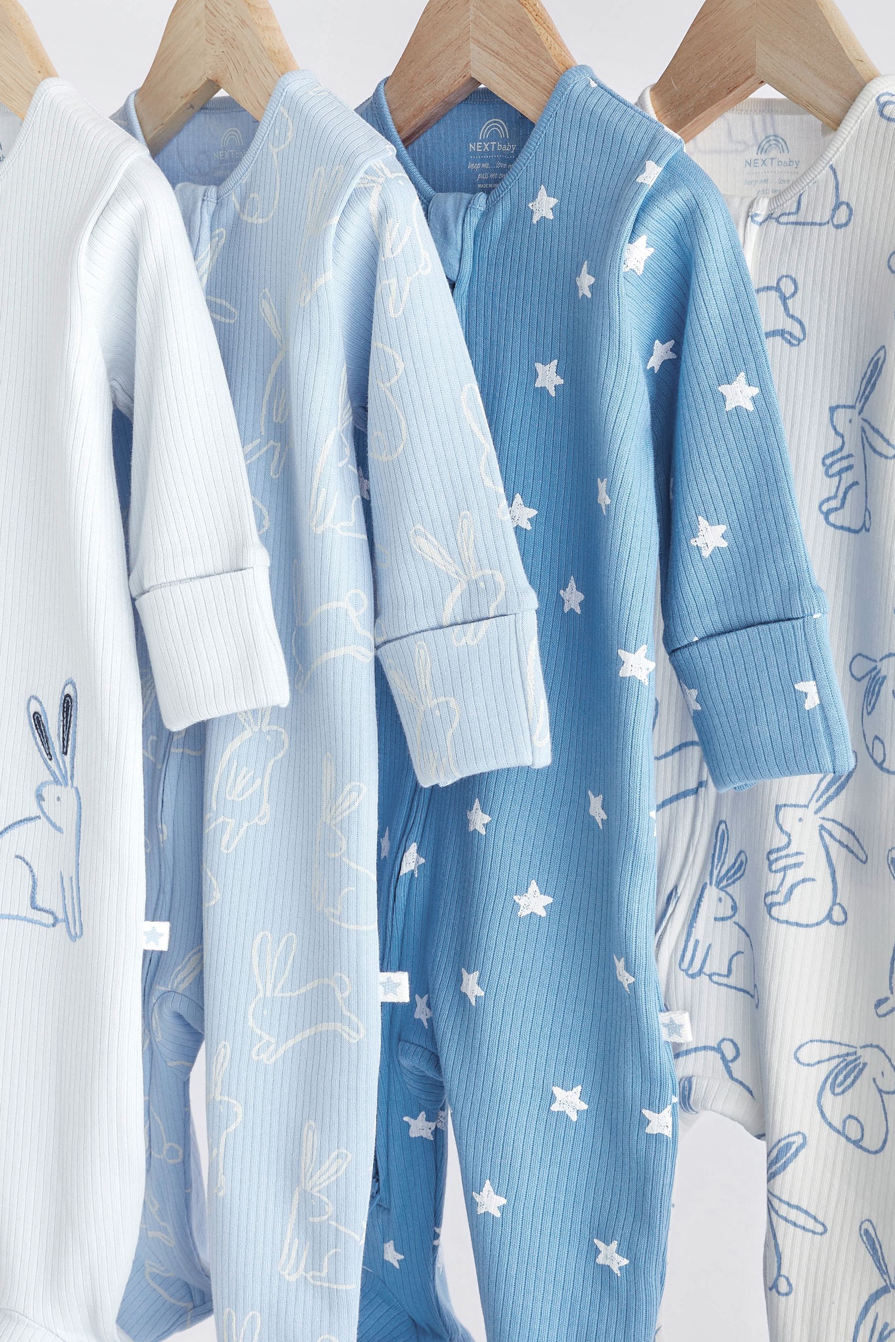 Blue Bunny Baby Zipped Sleepsuits 4 Pack (0mths-2yrs)