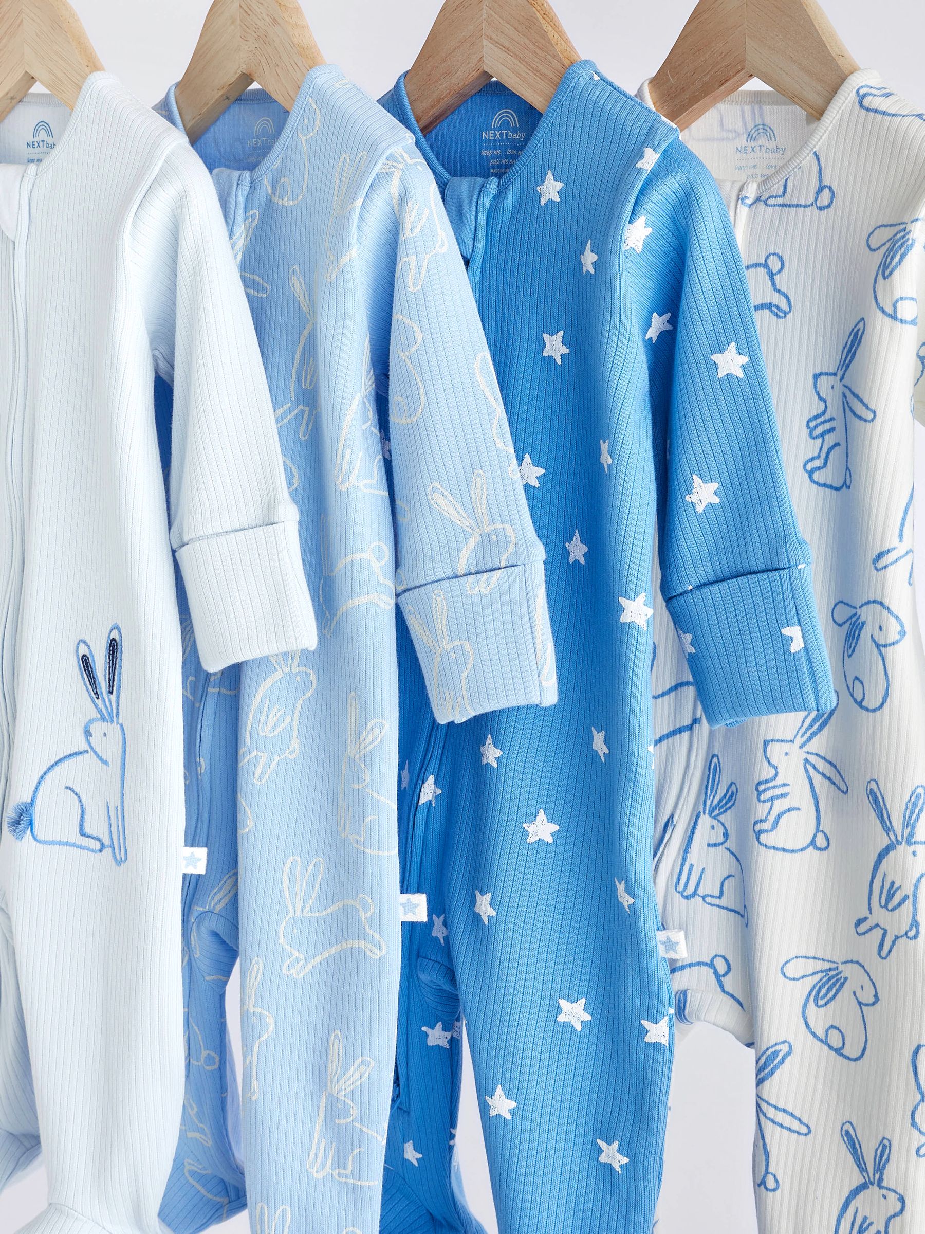 Blue Bunny Baby 100% Cotton Zipped Sleepsuits 4 Pack (0mths-2yrs)