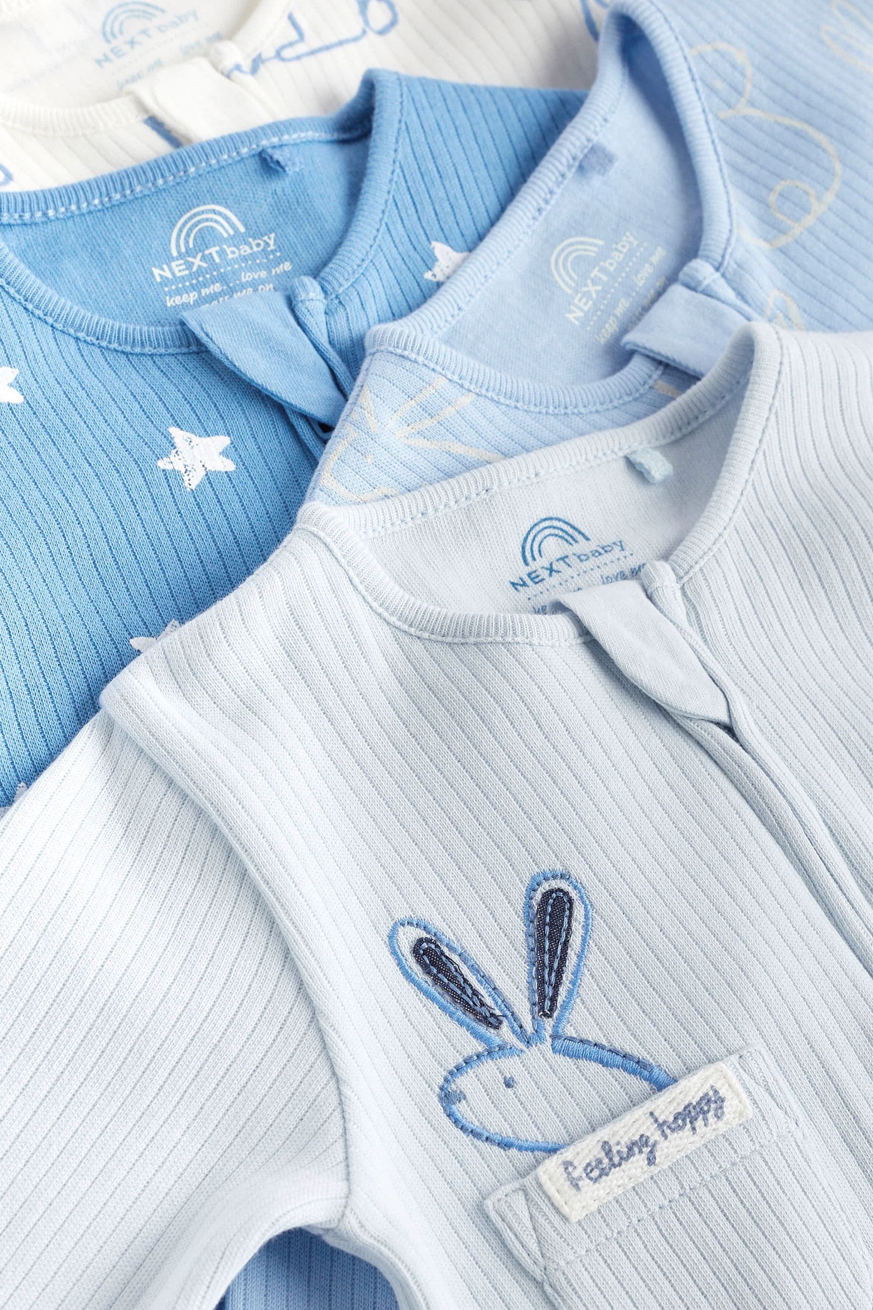 Blue Bunny Baby Zipped Sleepsuits 4 Pack (0mths-2yrs)