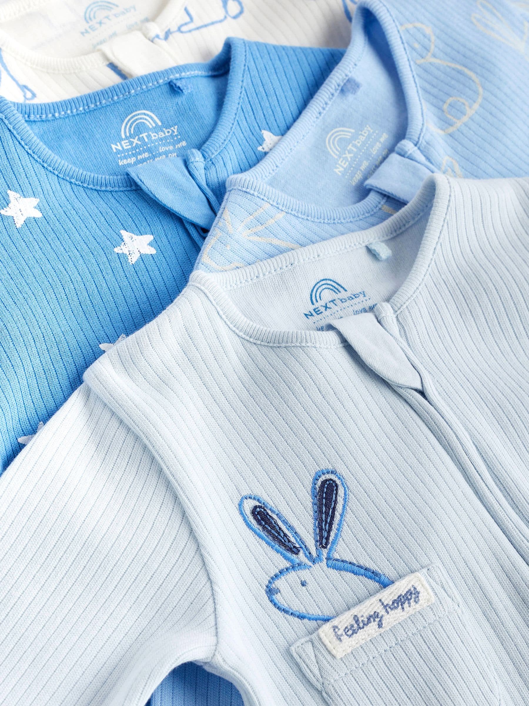 Blue Bunny Baby 100% Cotton Zipped Sleepsuits 4 Pack (0mths-2yrs)