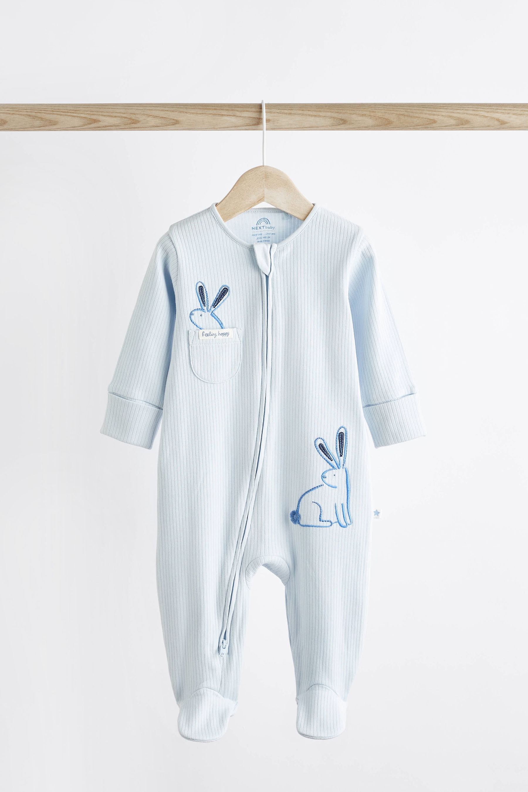 Blue Bunny Baby Zipped Sleepsuits 4 Pack (0mths-2yrs)