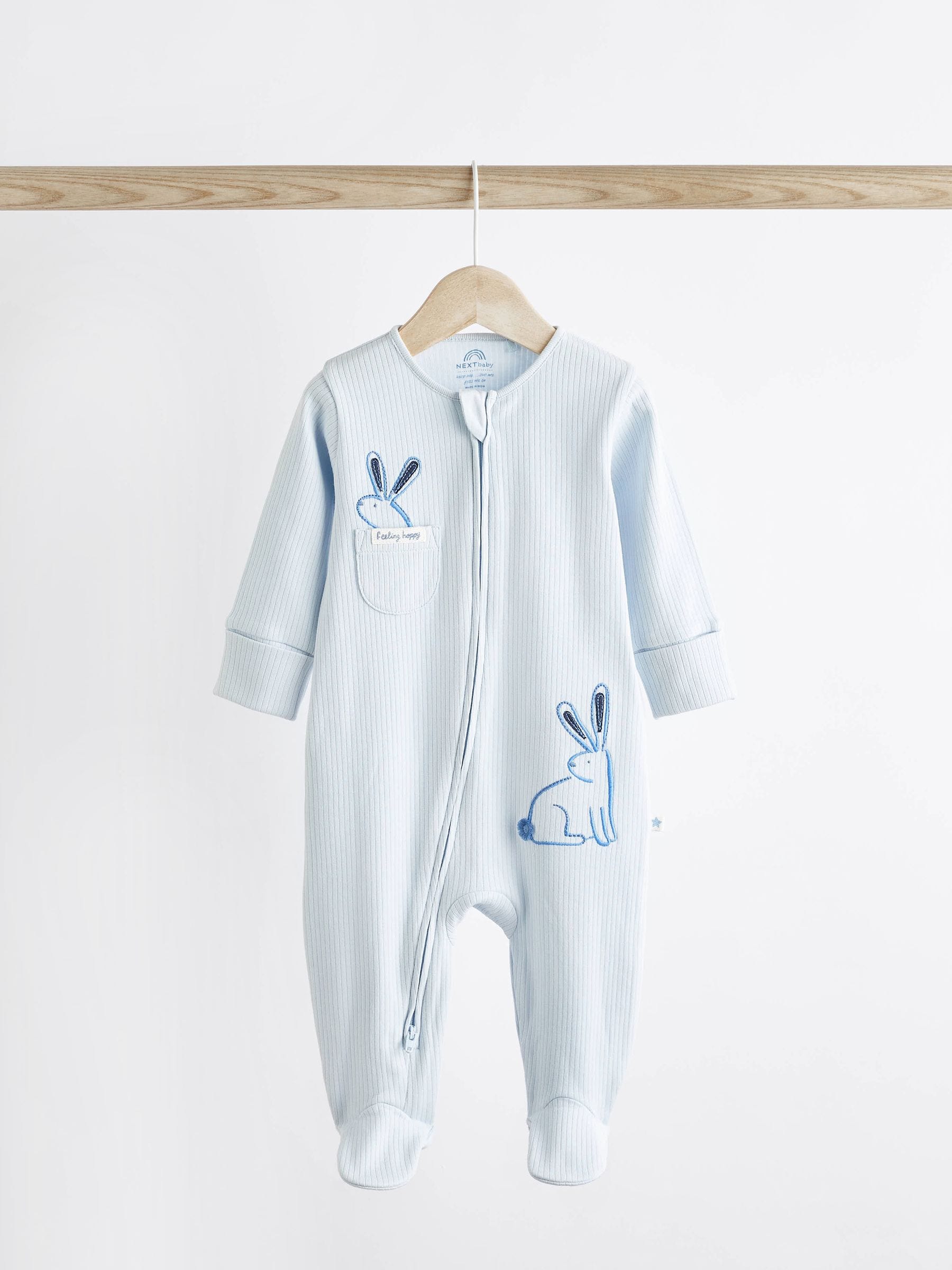 Blue Bunny Baby 100% Cotton Zipped Sleepsuits 4 Pack (0mths-2yrs)