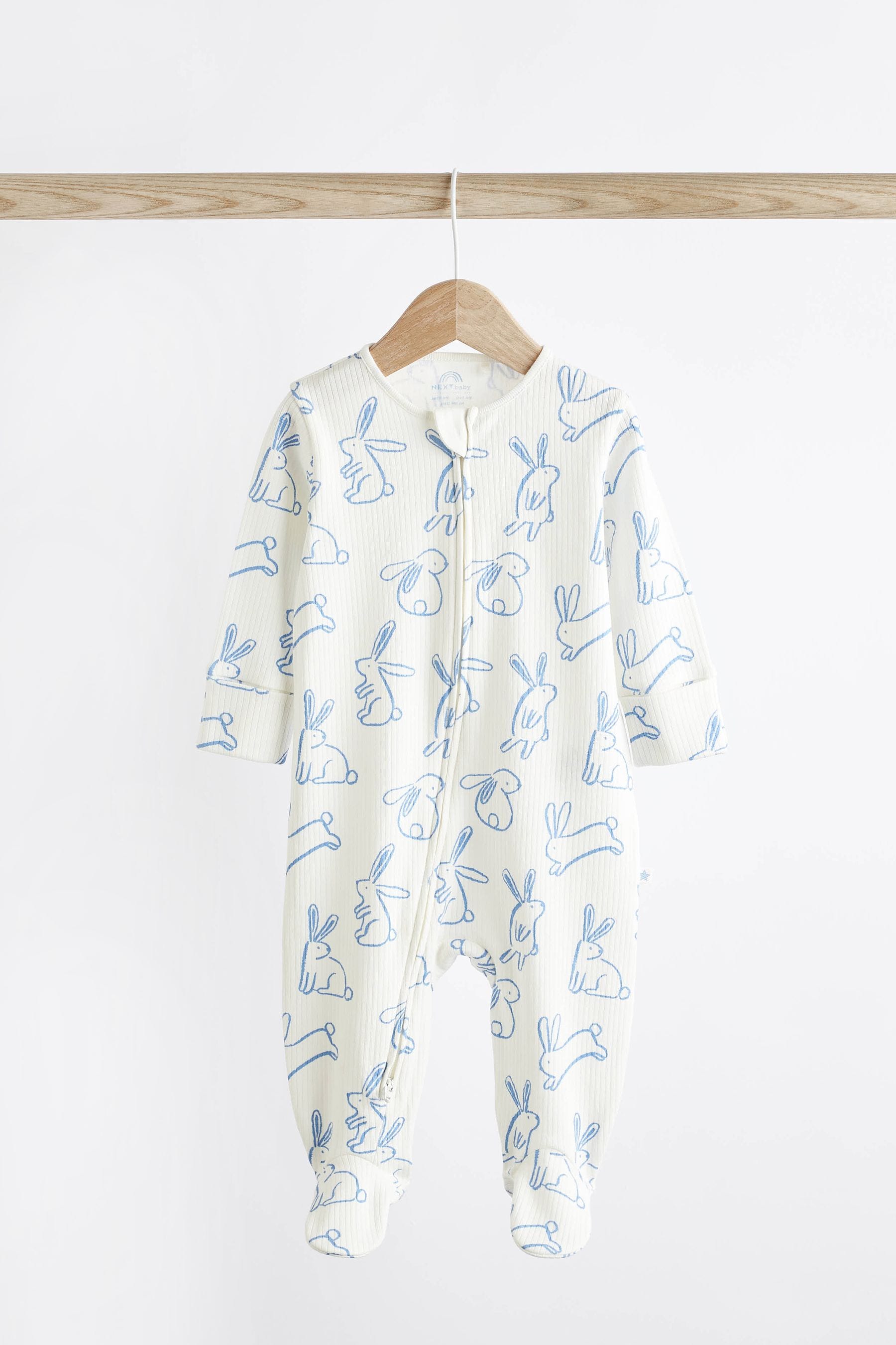 Blue Bunny Baby Zipped Sleepsuits 4 Pack (0mths-2yrs)