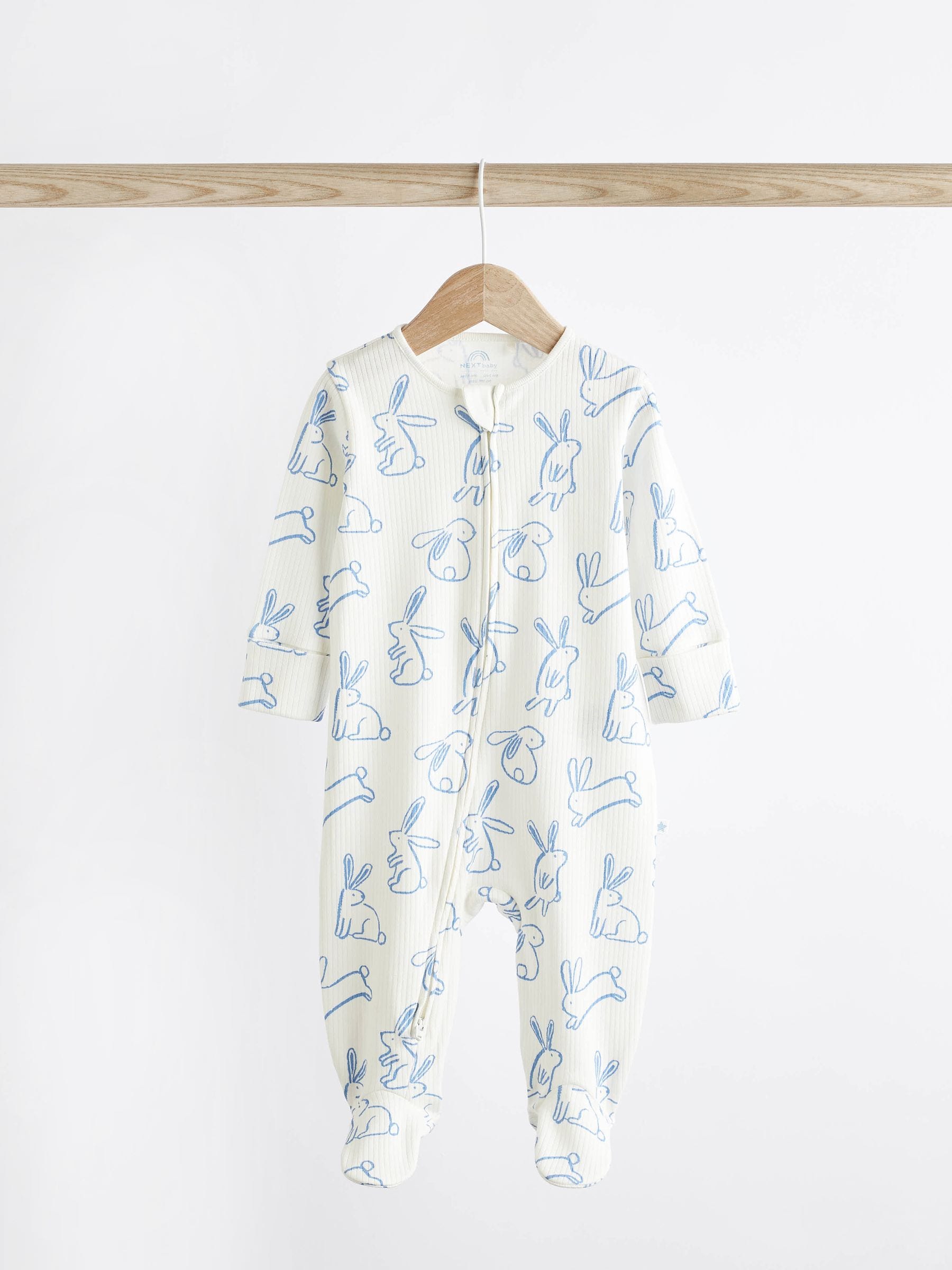 Blue Bunny Baby 100% Cotton Zipped Sleepsuits 4 Pack (0mths-2yrs)