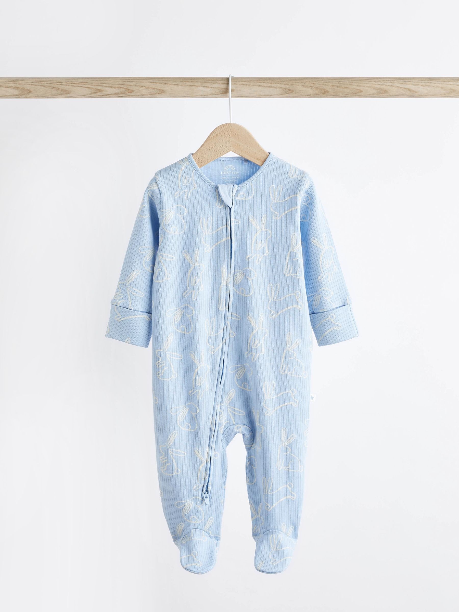 Blue Bunny Baby 100% Cotton Zipped Sleepsuits 4 Pack (0mths-2yrs)