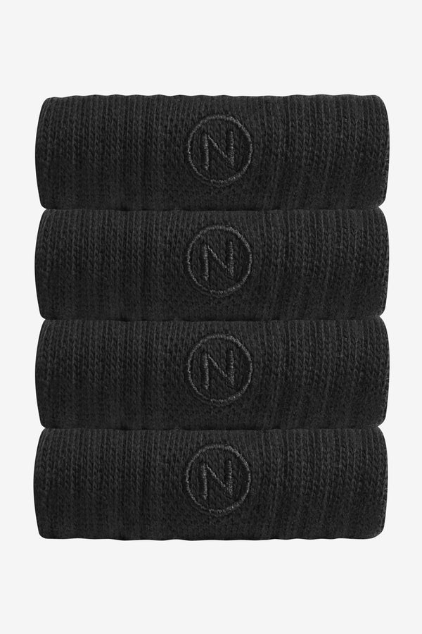 Black 4 Pack Cushioned Sole Sports Socks