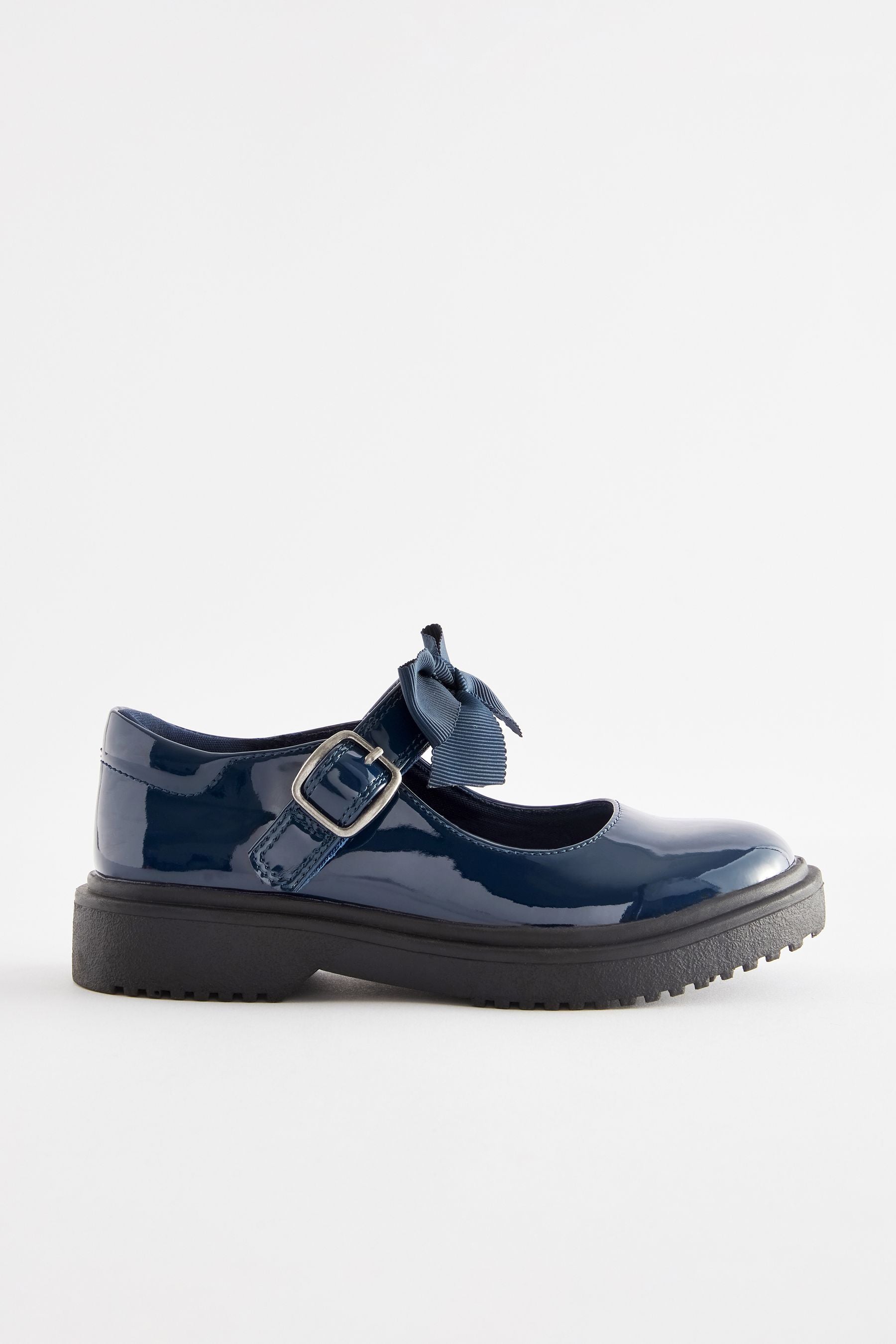 Navy Patent Standard Fit (F) Bow Chunky Mary Jane School Shoes