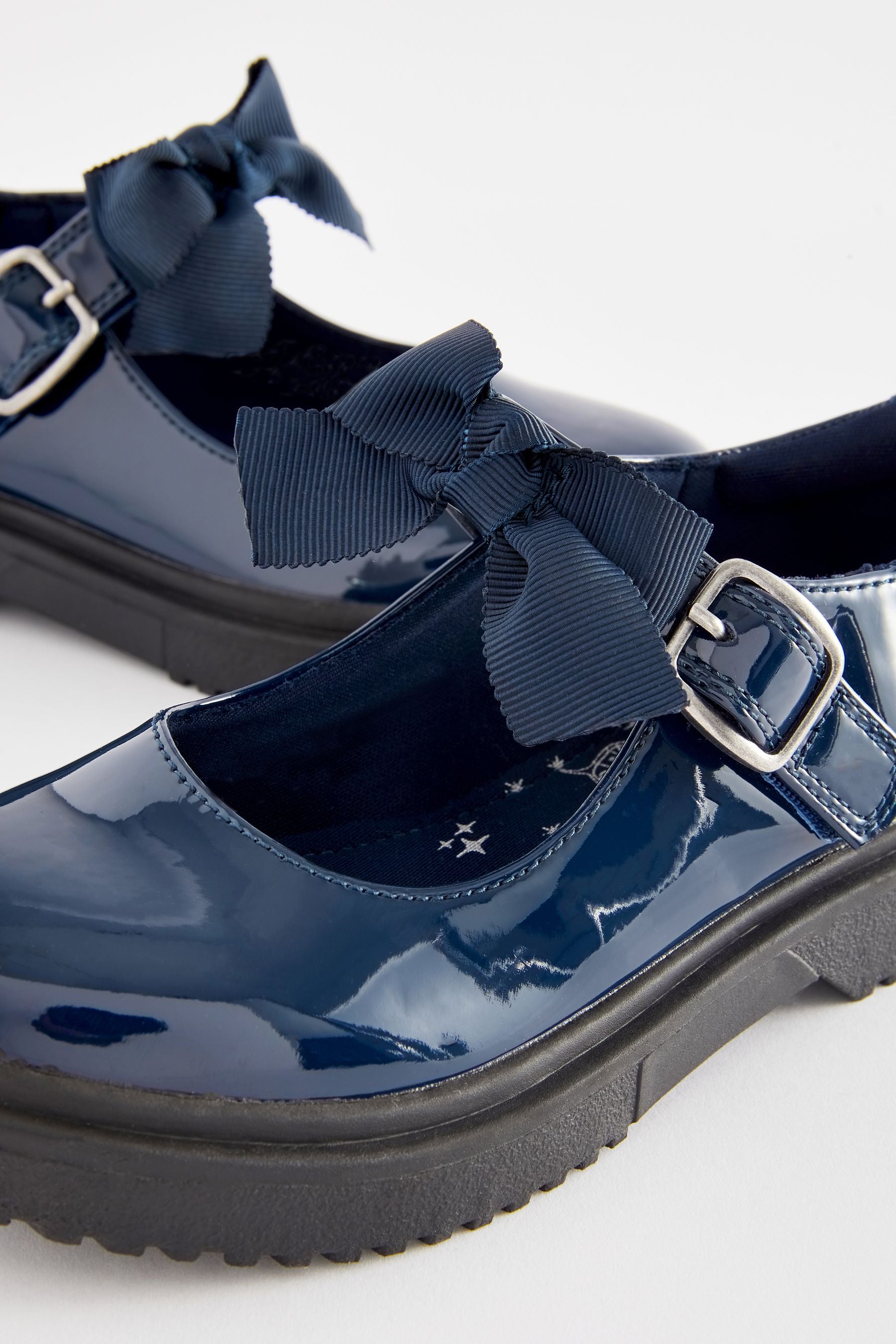 Navy Patent Standard Fit (F) Bow Chunky Mary Jane School Shoes