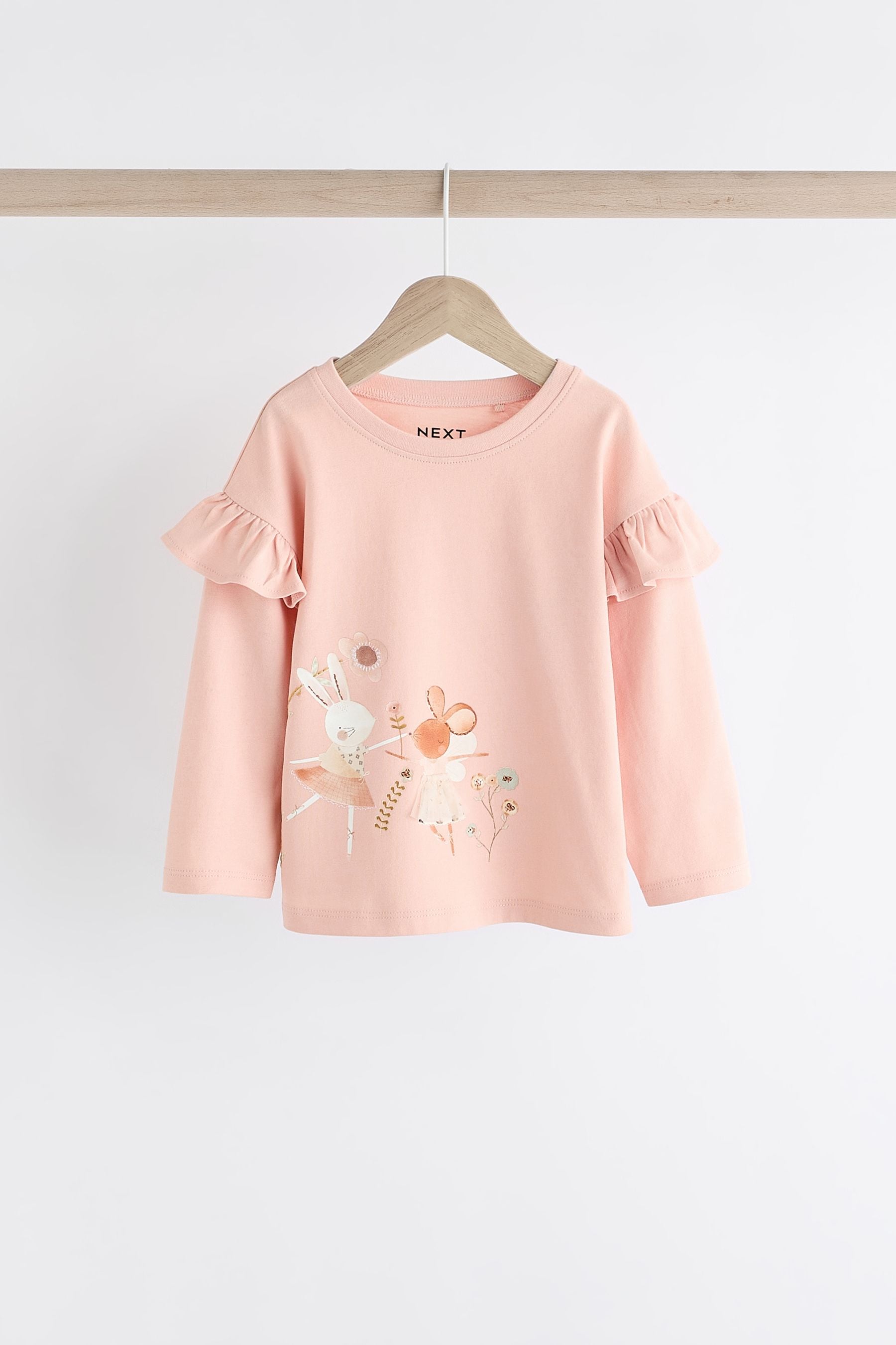 Pink Long Sleeve Frill 100% Cotton Tops 4 Pack (3mths-7yrs)