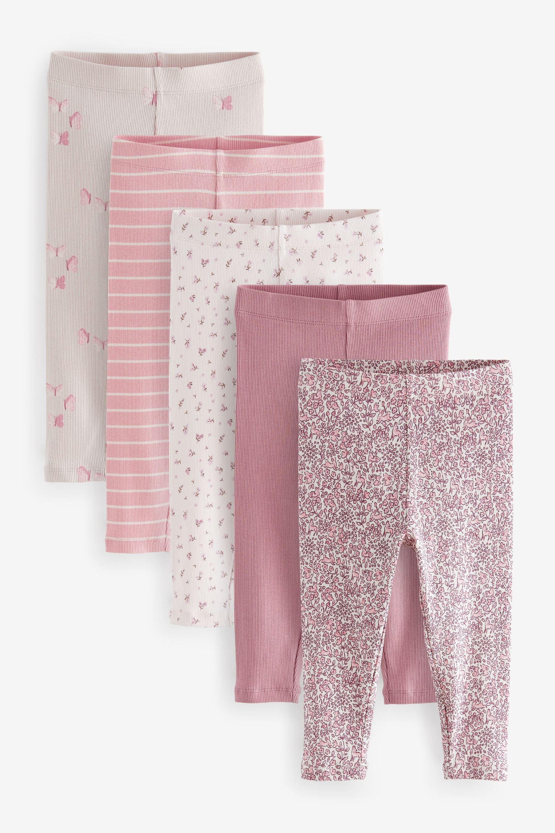 Pink Ribbed Leggings 5 Pack (3mths-7yrs)