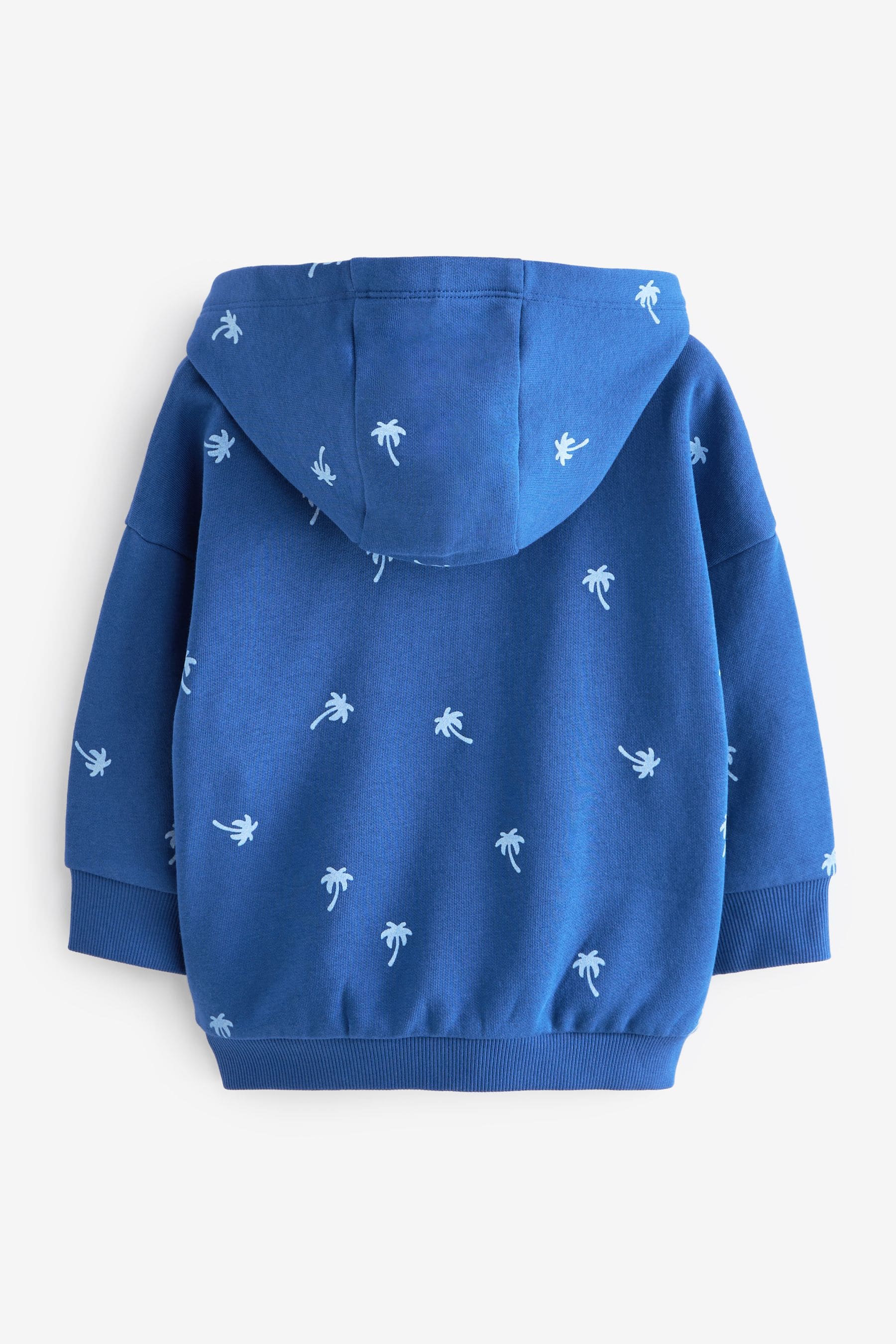 Cobalt Blue Palms All Over Print Jersey Zip Through Hoodie (3mths-7yrs)