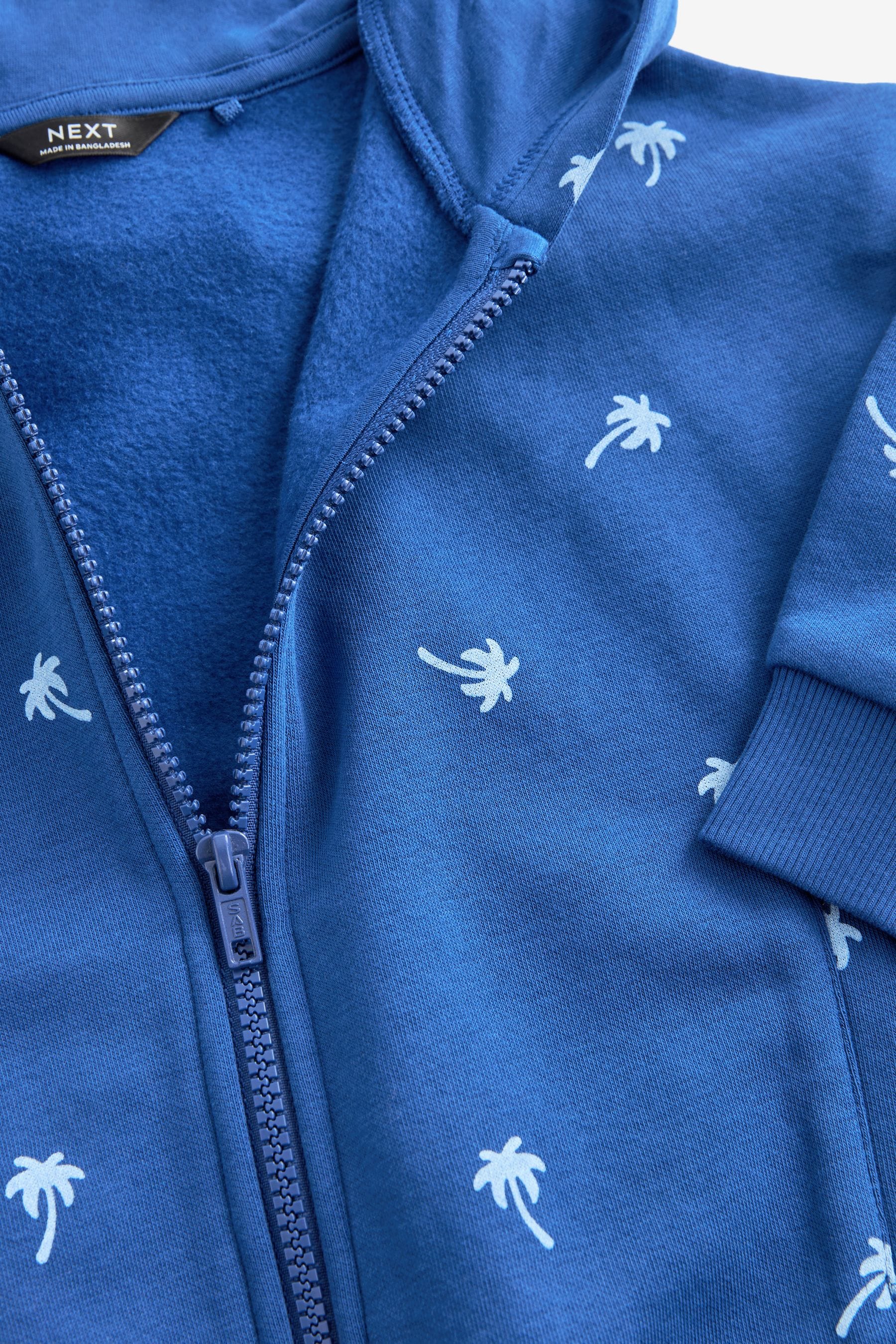 Cobalt Blue Palms All Over Print Jersey Zip Through Hoodie (3mths-7yrs)