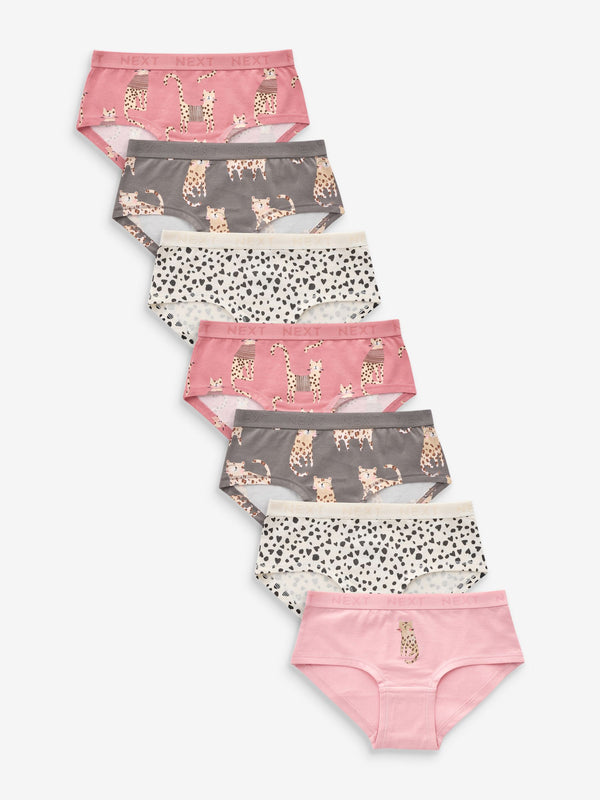 Pink/Brown Animal Print Hipsters 7 Pack (2-16yrs)