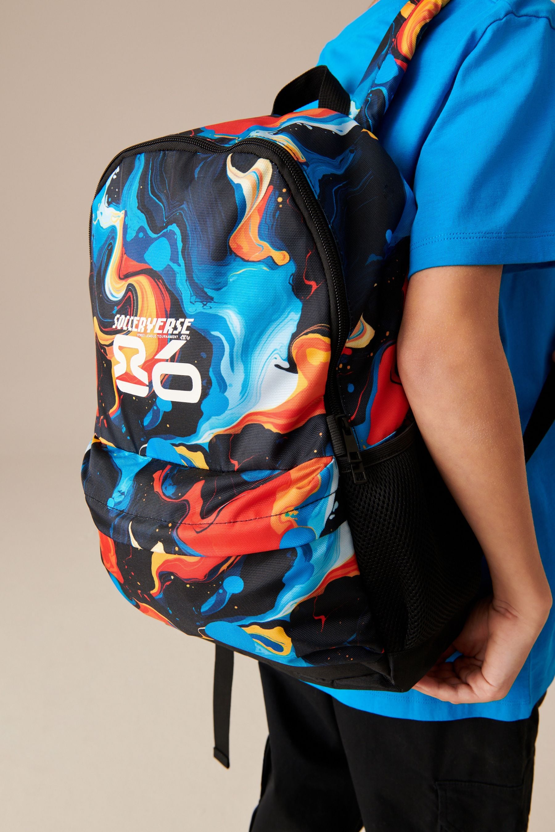 Orange Glitch Print Printed Backpack