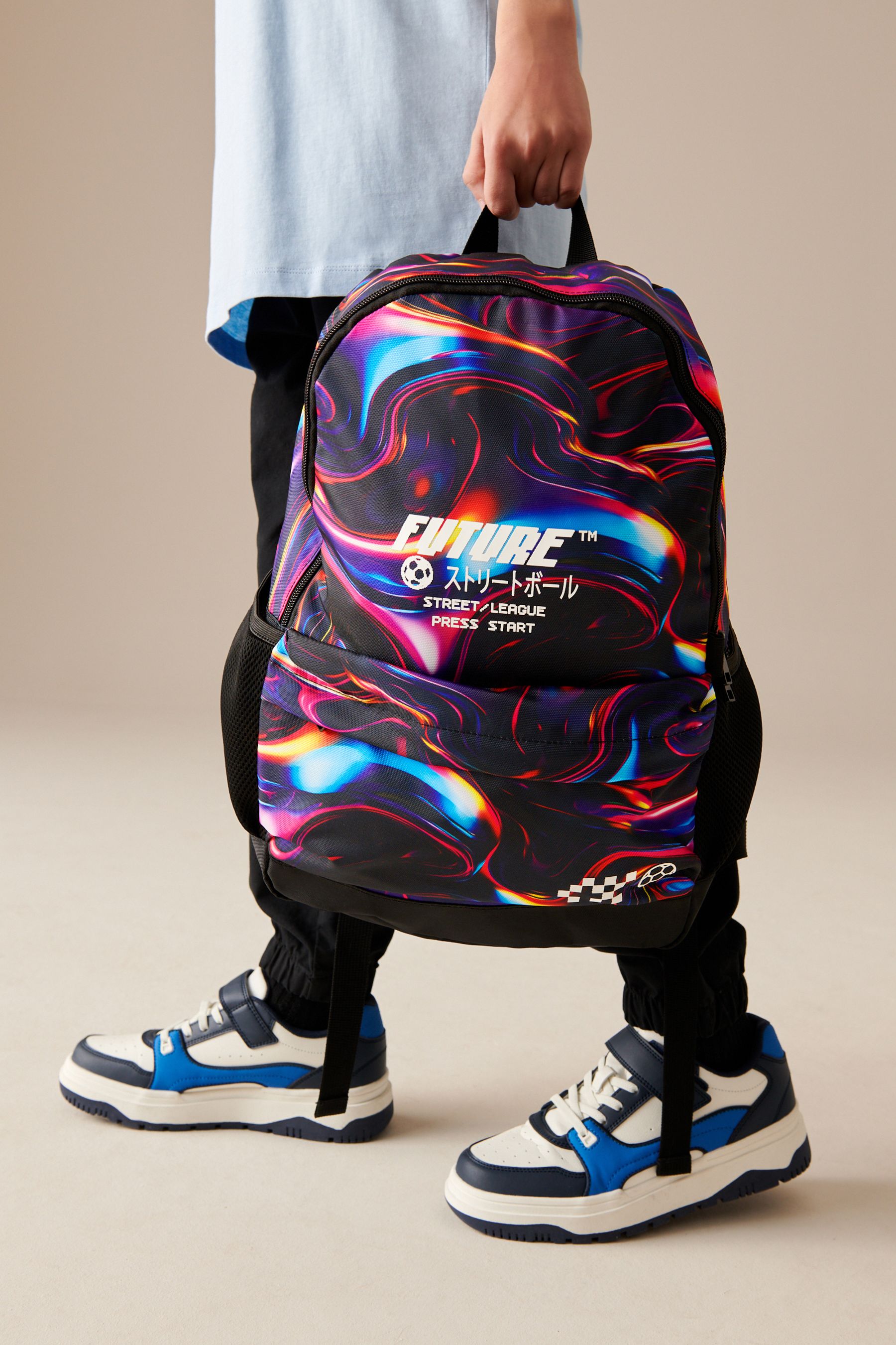 Purple Glitch Print Printed Backpack