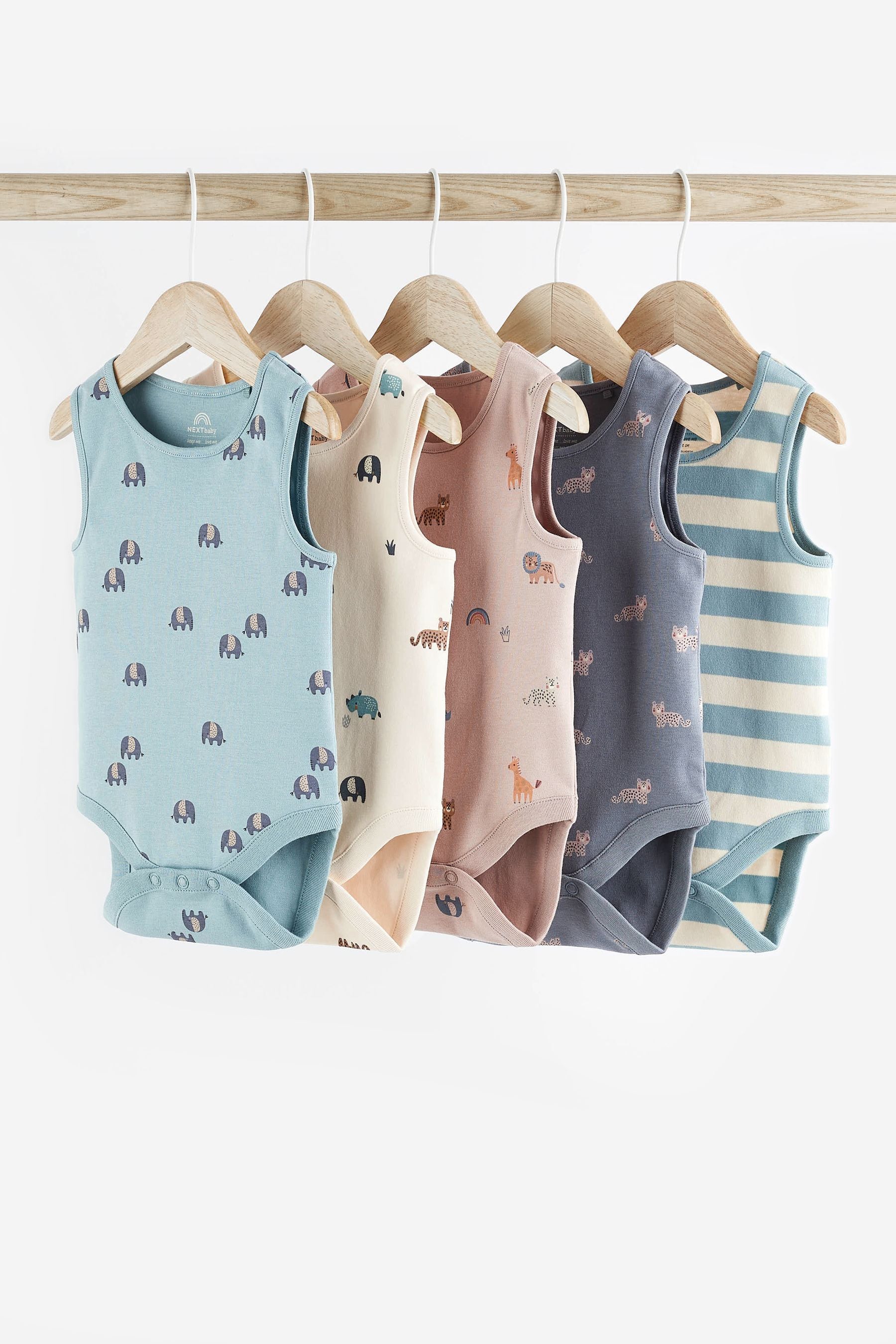 Teal Blue Baby Cotton Bodysuits 5 Pack