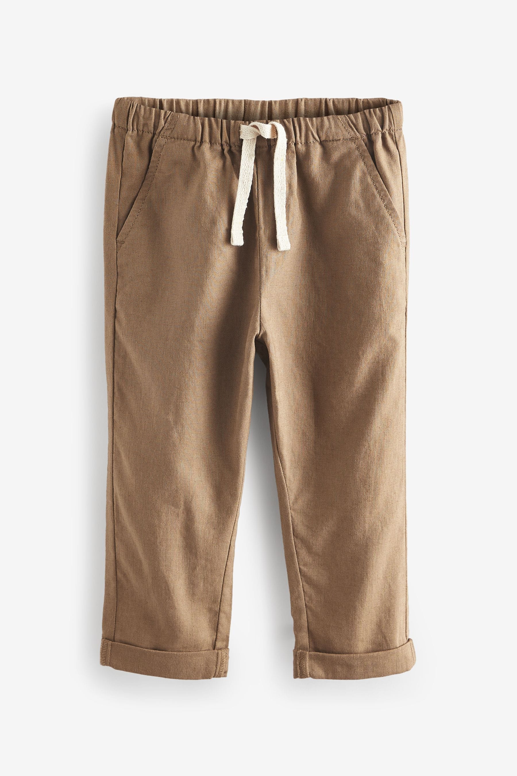 Navy/Tan 2 Pack Linen Blend Pull On Trousers (3mths-7yrs)