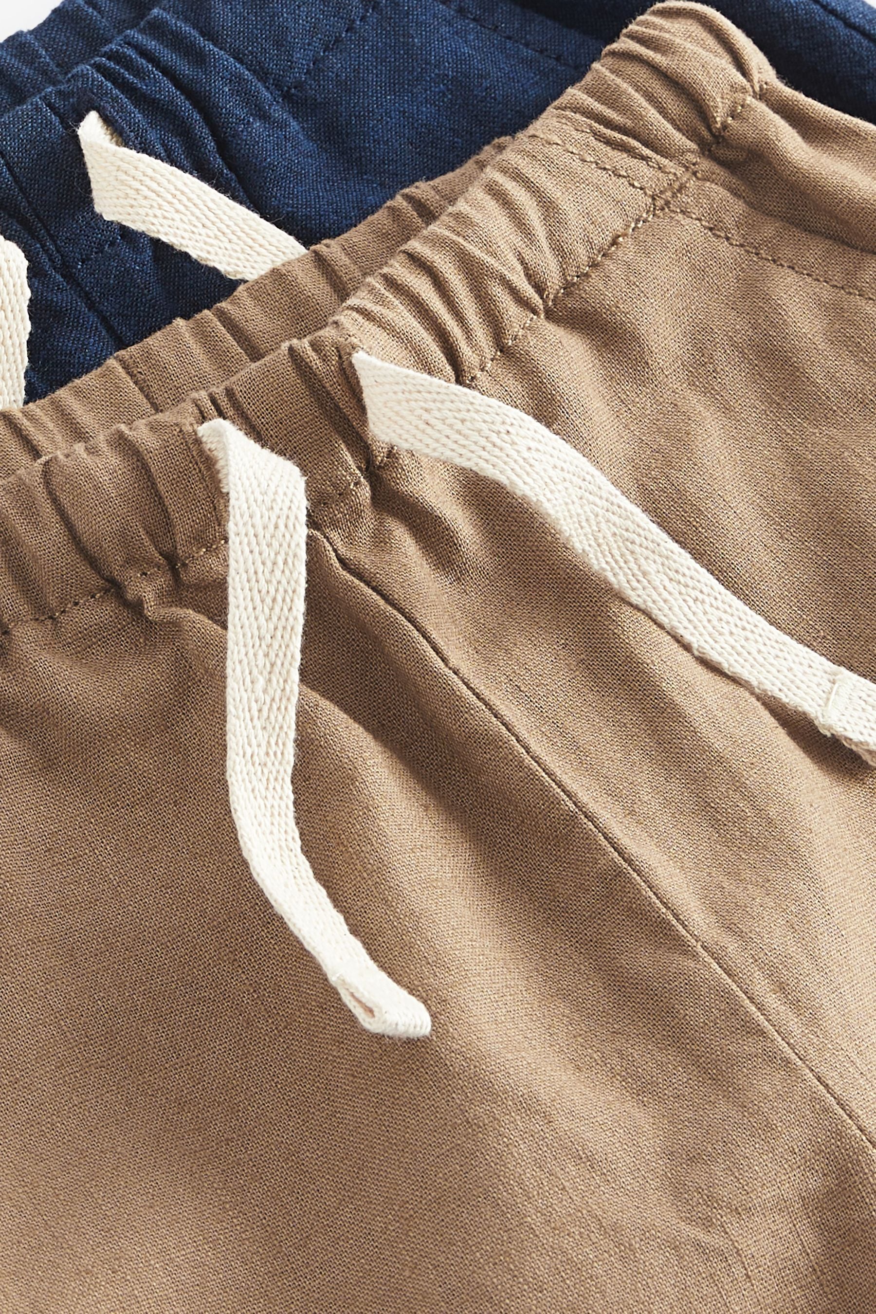 Navy/Tan 2 Pack Linen Blend Pull On Trousers (3mths-7yrs)