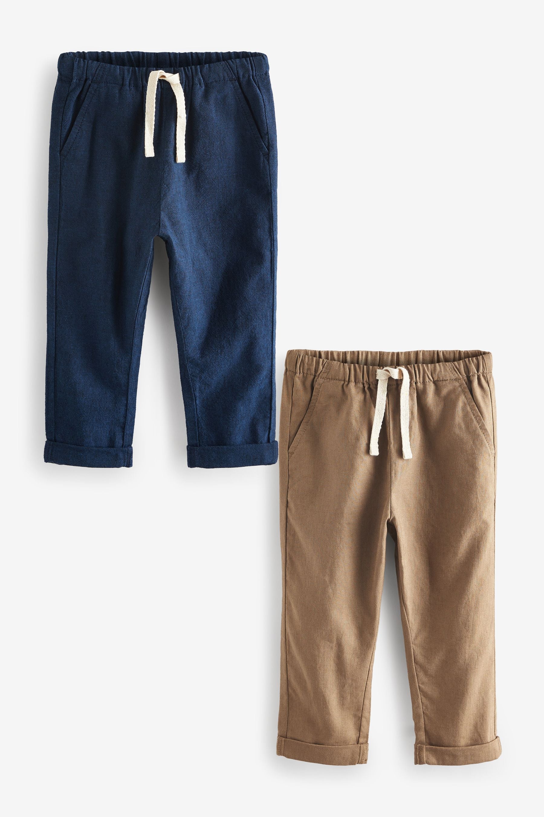 Navy/Tan 2 Pack Linen Blend Pull On Trousers (3mths-7yrs)