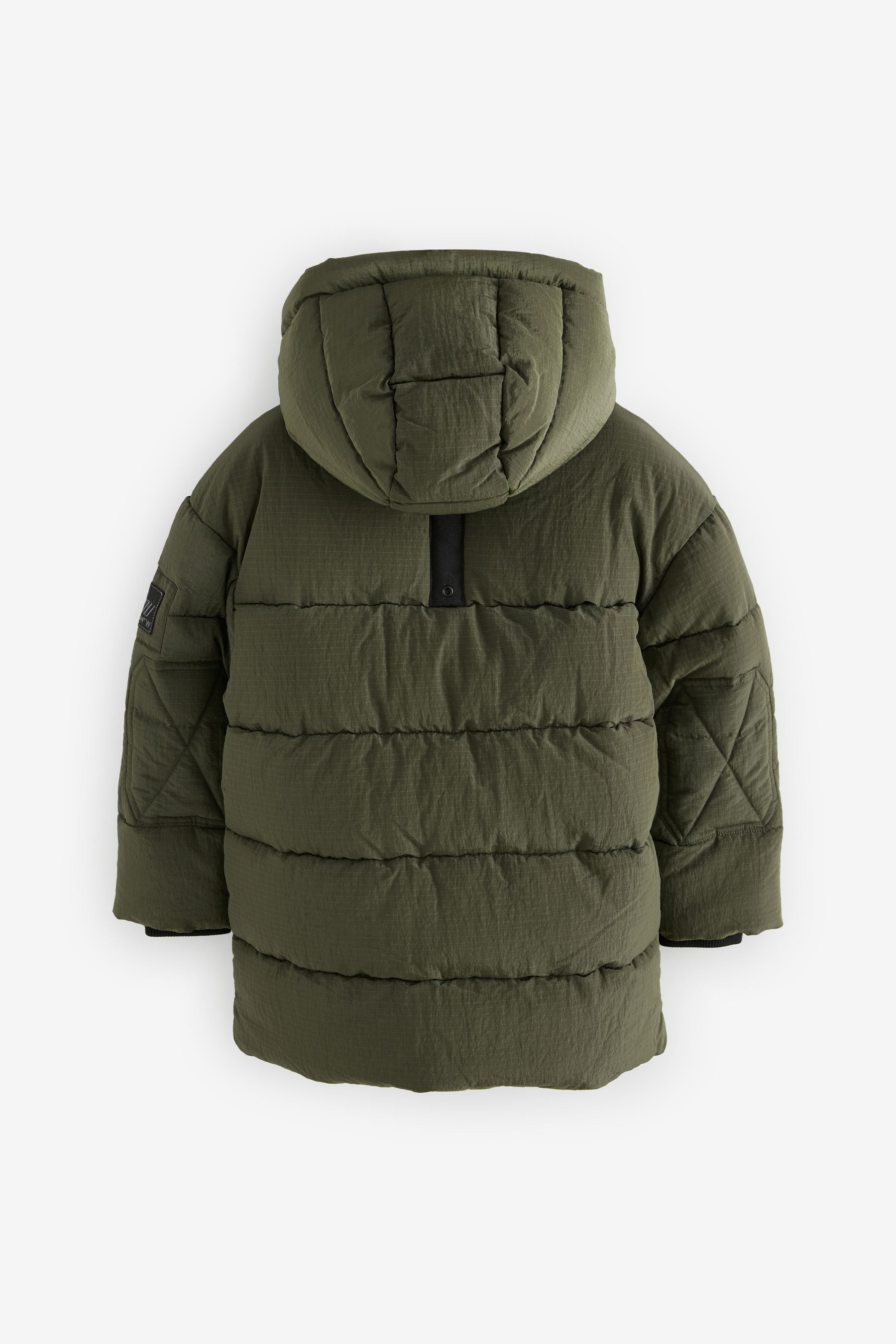 Khaki Green Utility Fleece Lined Hooded Padded Puffer Coat (3-16yrs)