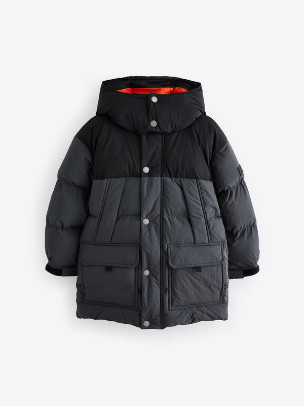 Black/Grey Premium Padded Hooded Puffer Coat (3-17yrs)