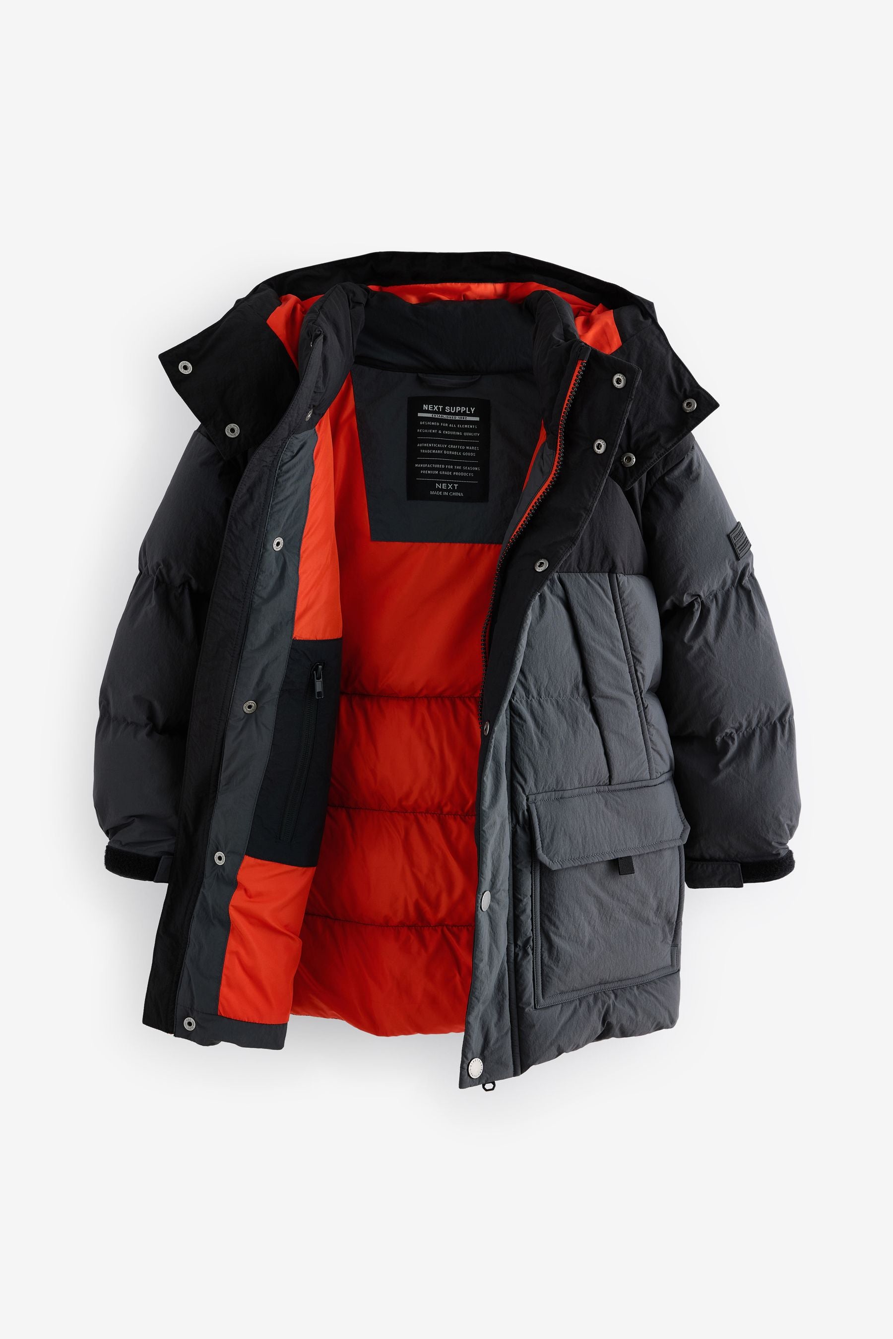 Black/Grey Premium Padded Puffer Coat (3-17yrs)