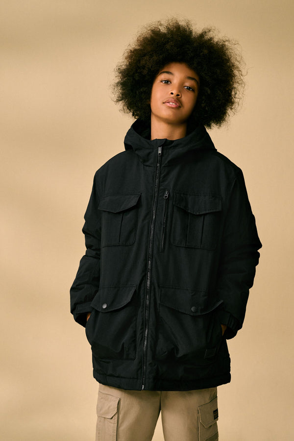 Black 4 Pocket Parka Coat (3-17yrs)