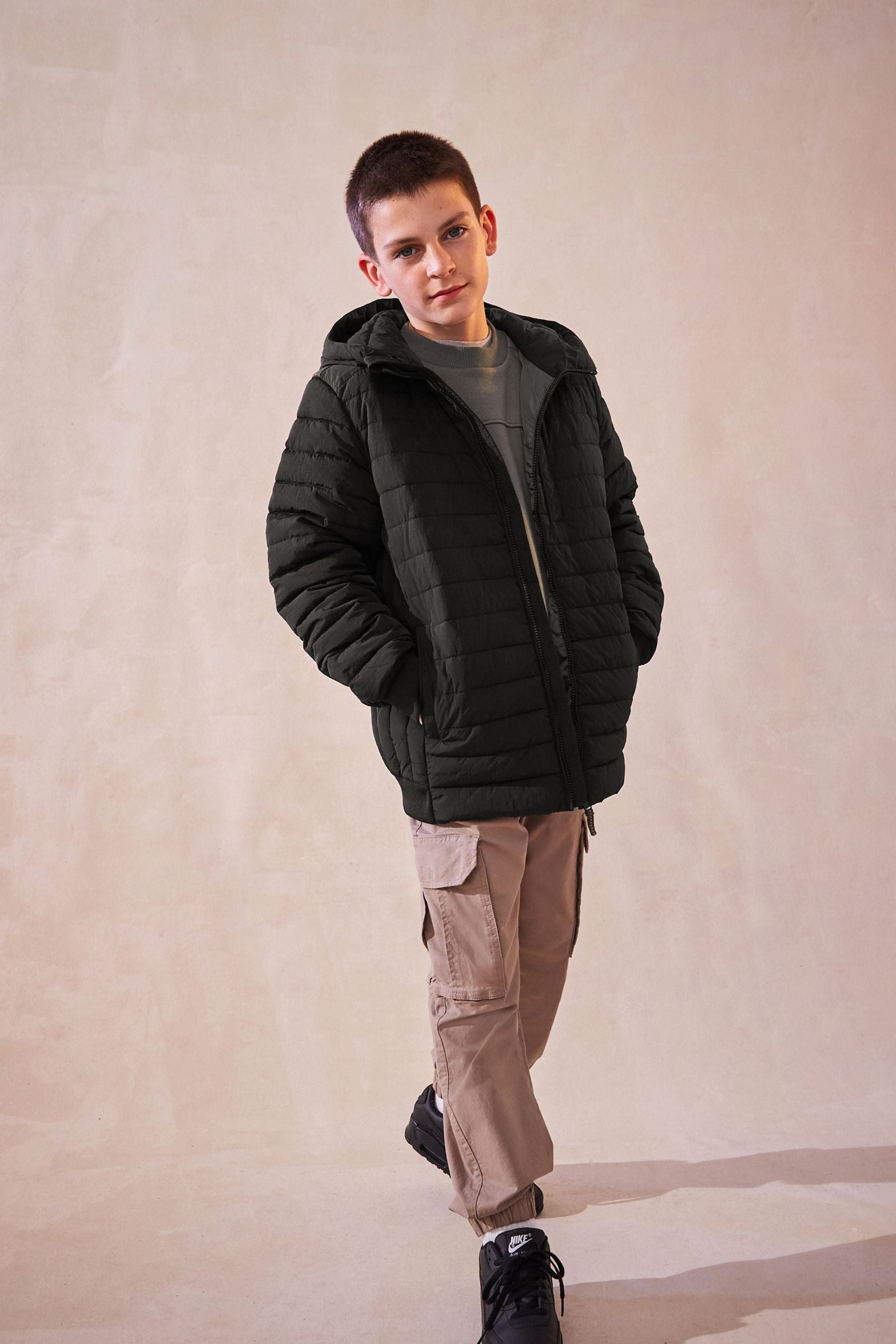 Black Premium Quilted Midweight Hooded Jacket (3-16yrs)