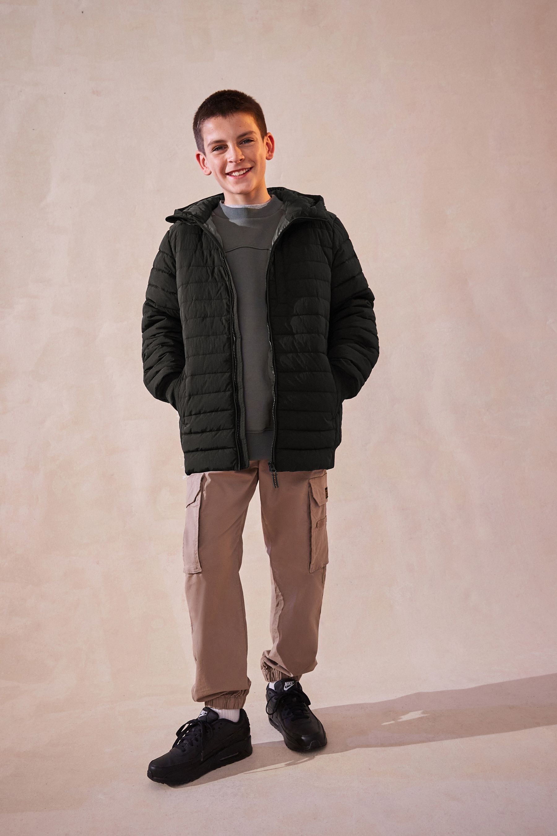 Black Premium Quilted Midweight Hooded Jacket (3-16yrs)