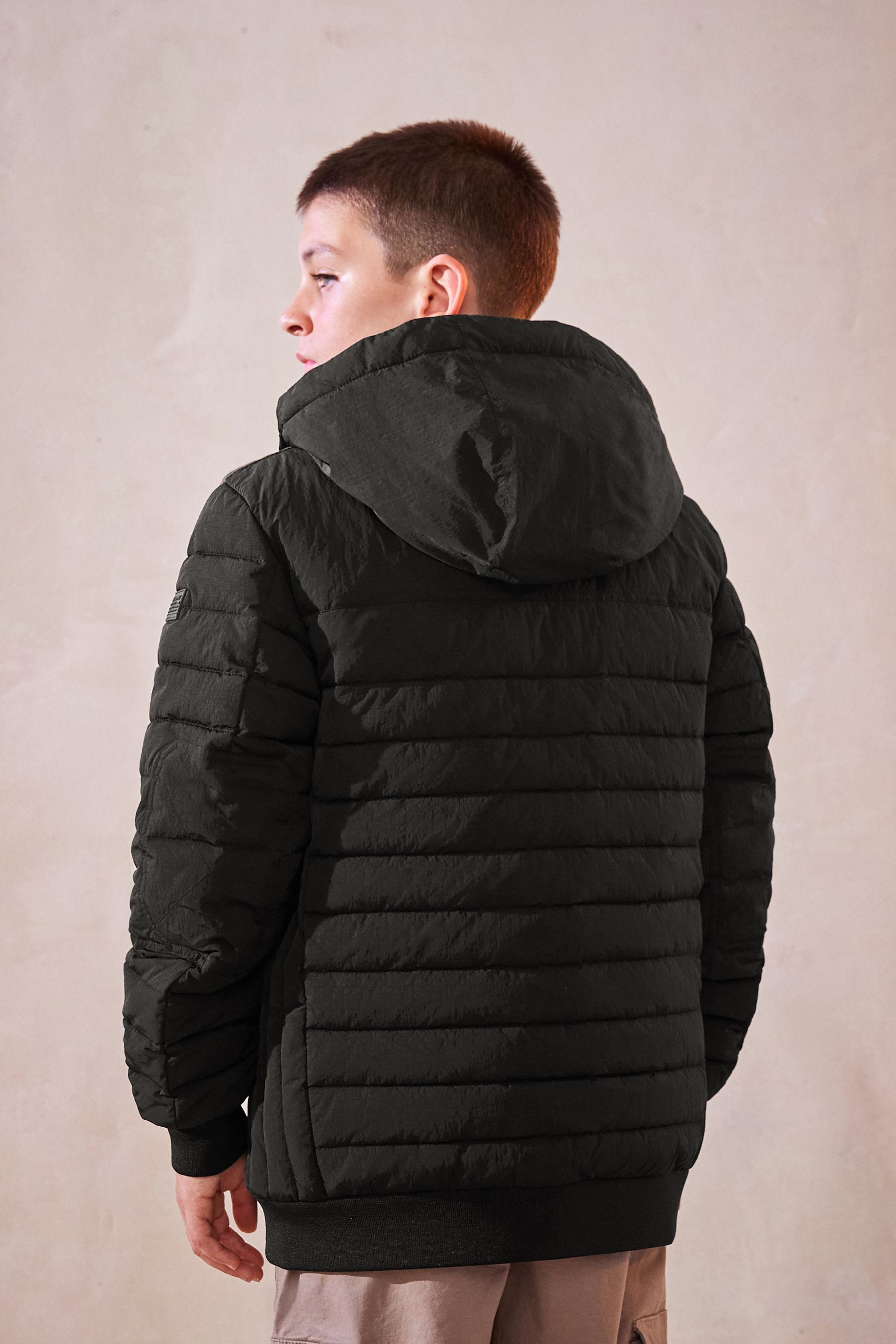 Black Premium Quilted Midweight Hooded Jacket (3-16yrs)