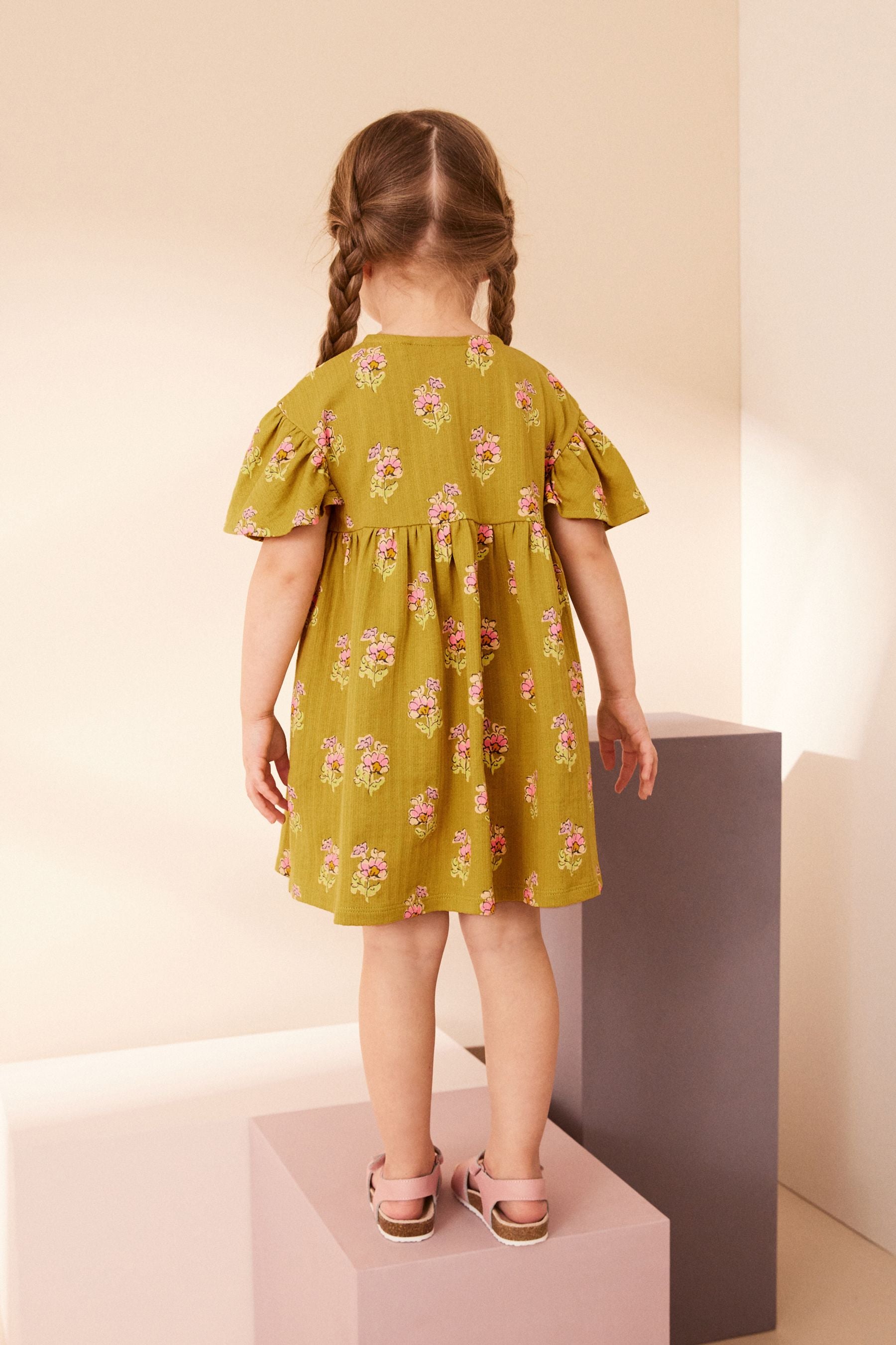 Green Floral Wrap Jersey Dress (3mths-7yrs)