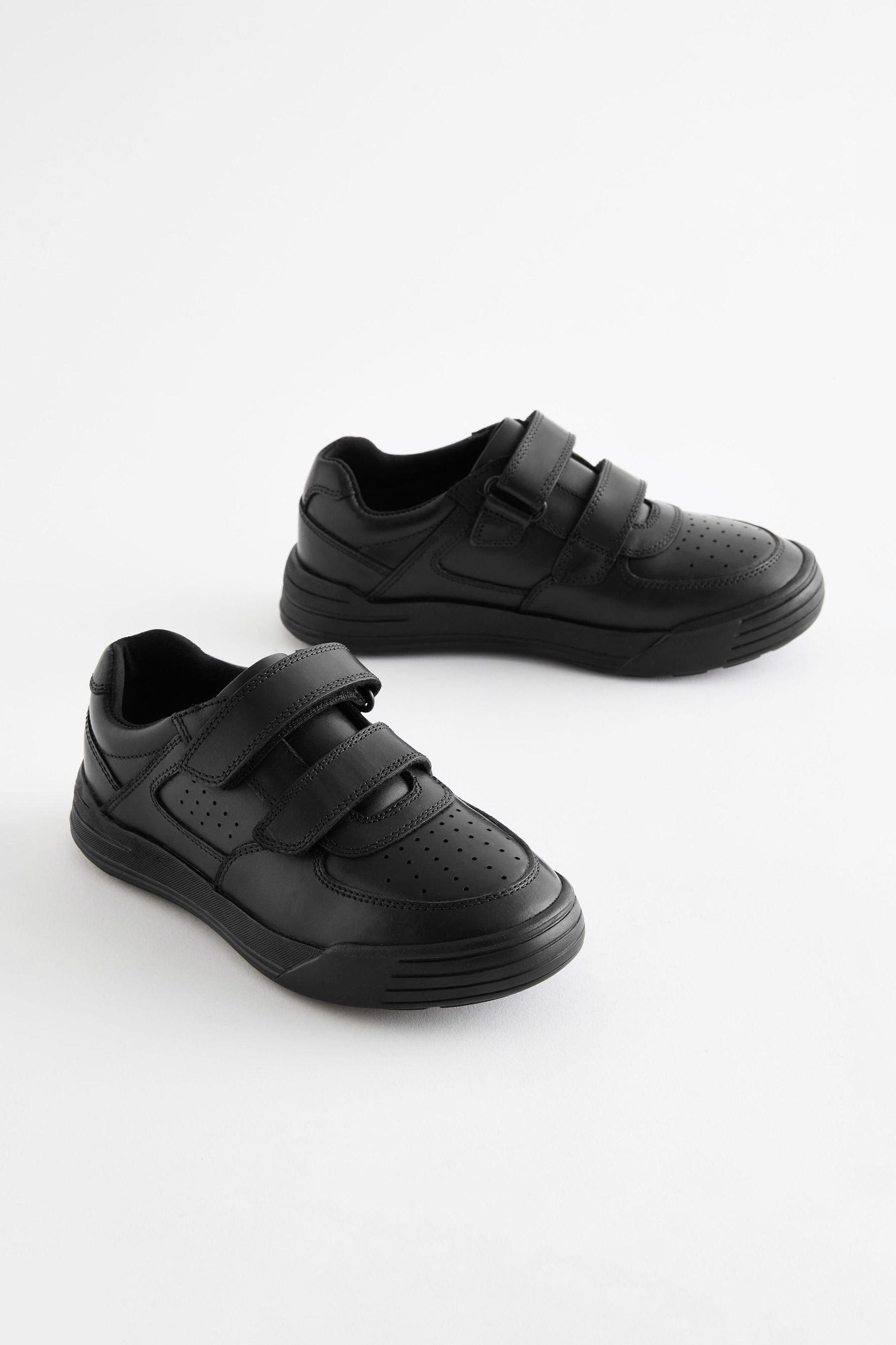 Black Leather Touch Fastening School Shoes