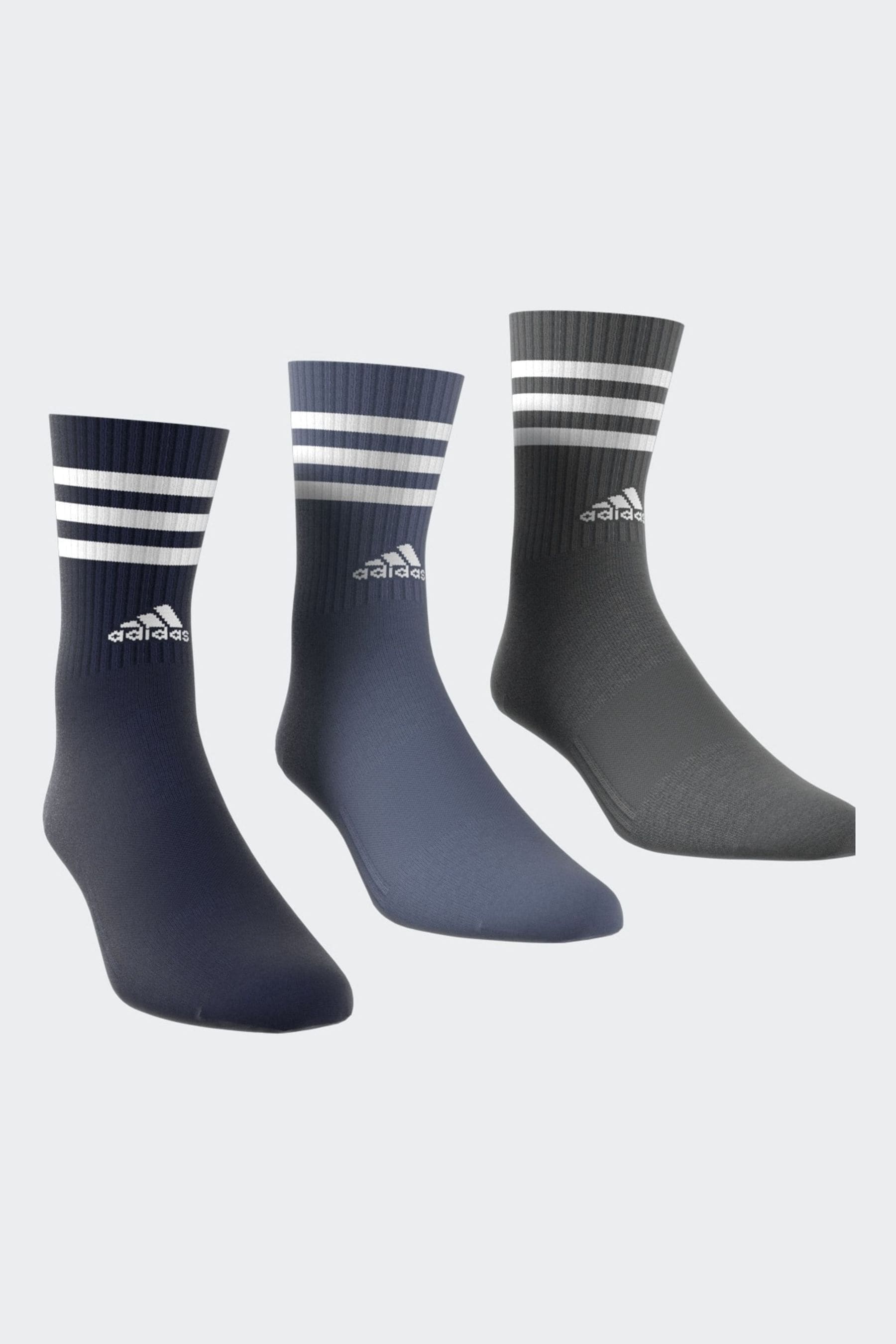 adidas Blue 3-Stripe Crew Length Socks 3 Pack