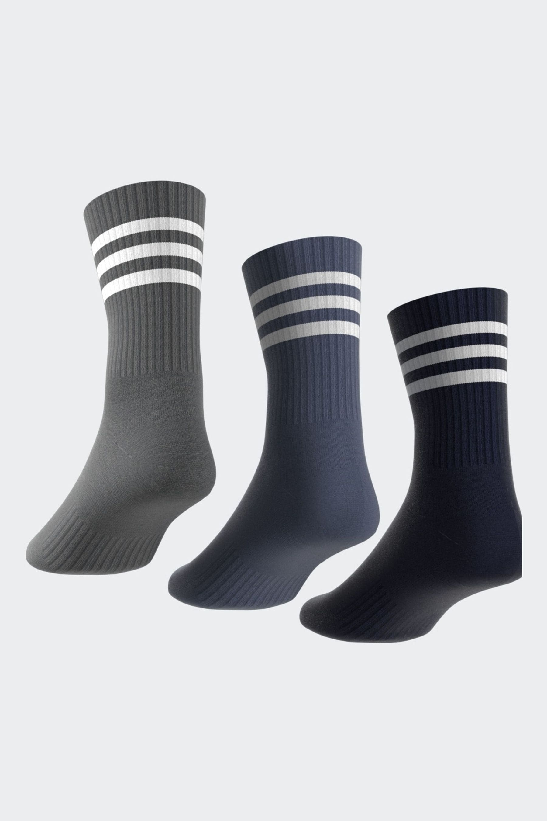 adidas Blue 3-Stripe Crew Length Socks 3 Pack