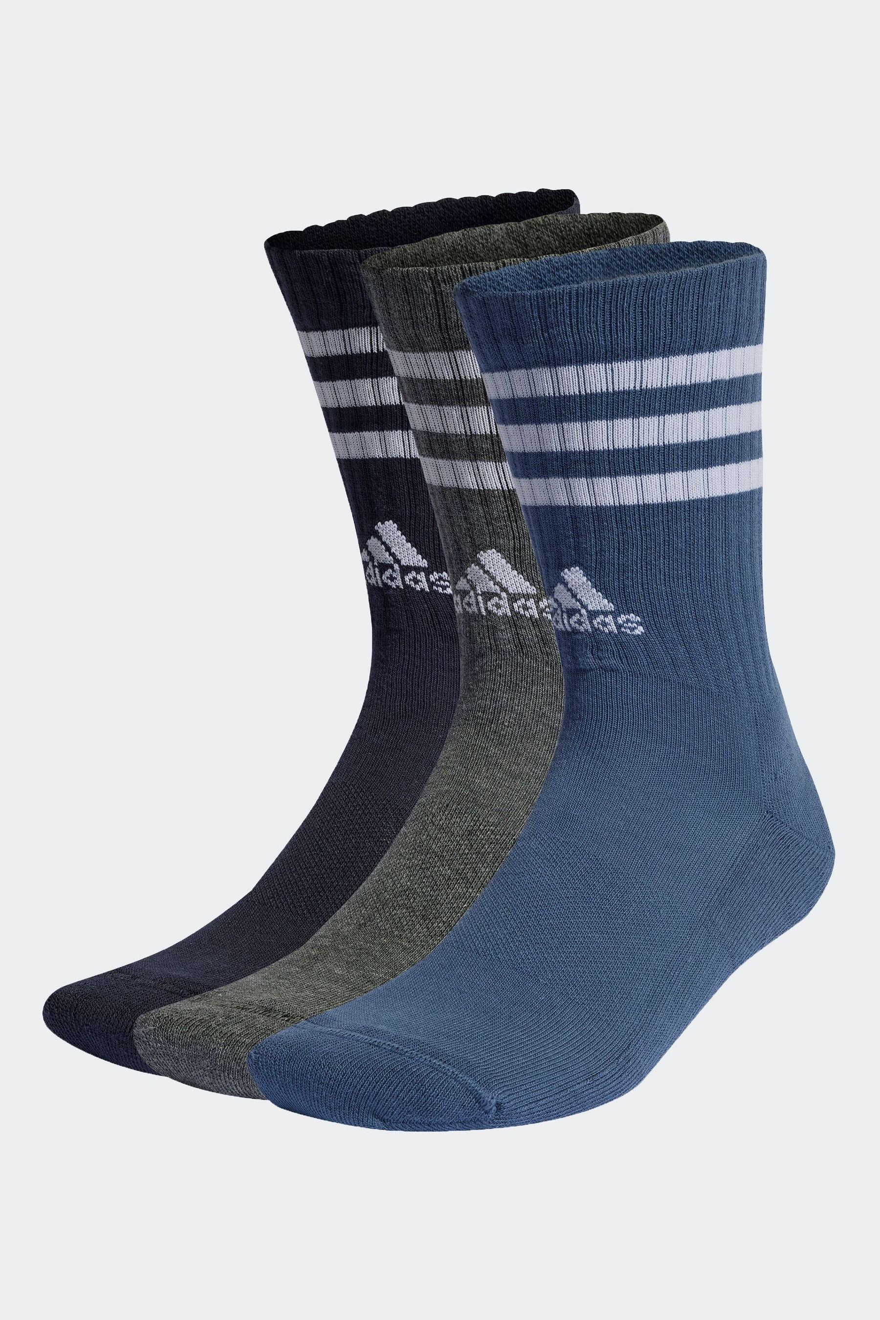 adidas Blue 3-Stripe Crew Length Socks 3 Pack