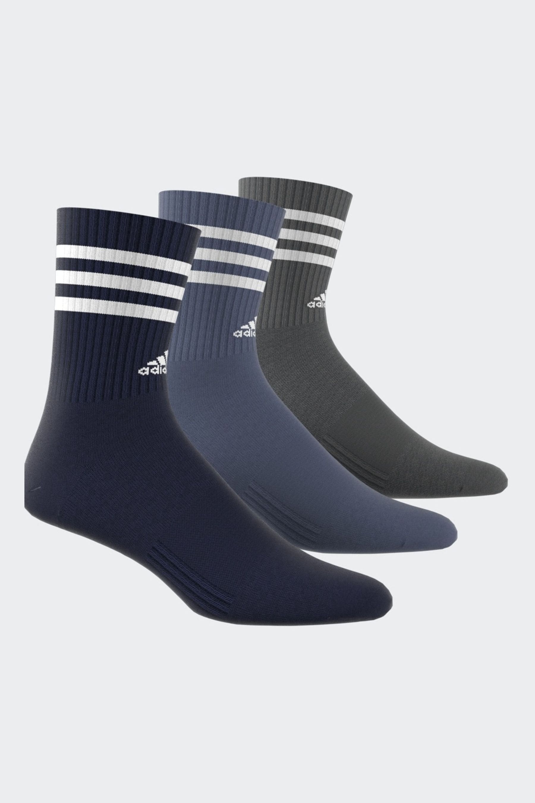 adidas Blue 3-Stripe Crew Length Socks 3 Pack