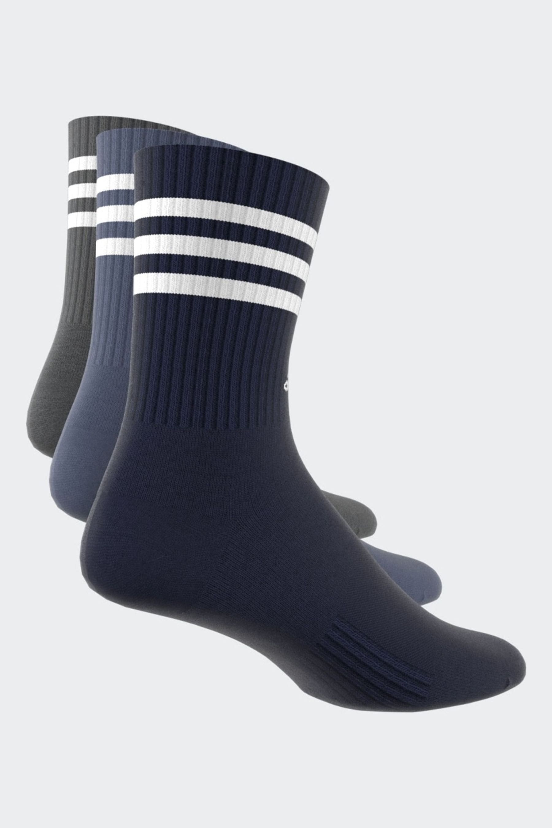 adidas Blue 3-Stripe Crew Length Socks 3 Pack