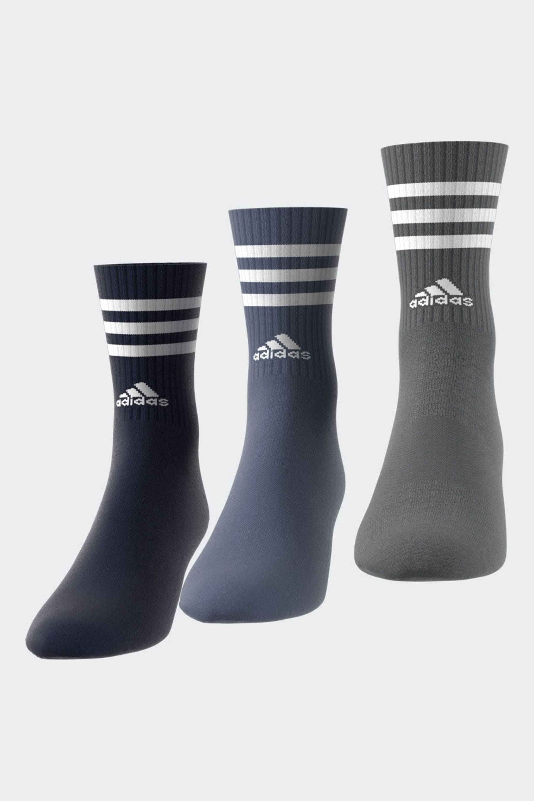 adidas Blue 3-Stripe Crew Length Socks 3 Pack