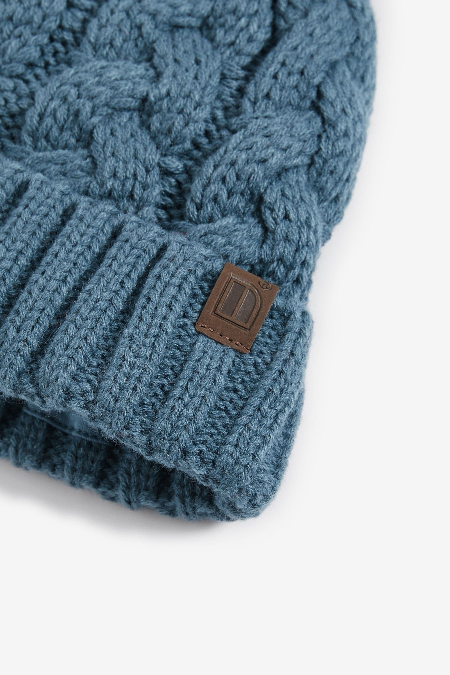 Mineral Blue Knitted Cable Pom Hat (1-16yrs)