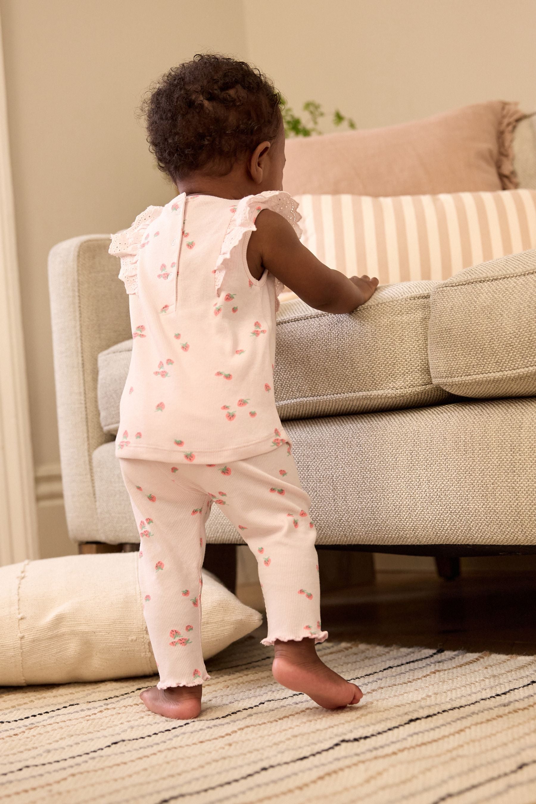 Pink Strawberry Baby Short Sleeve Top And Leggings Set