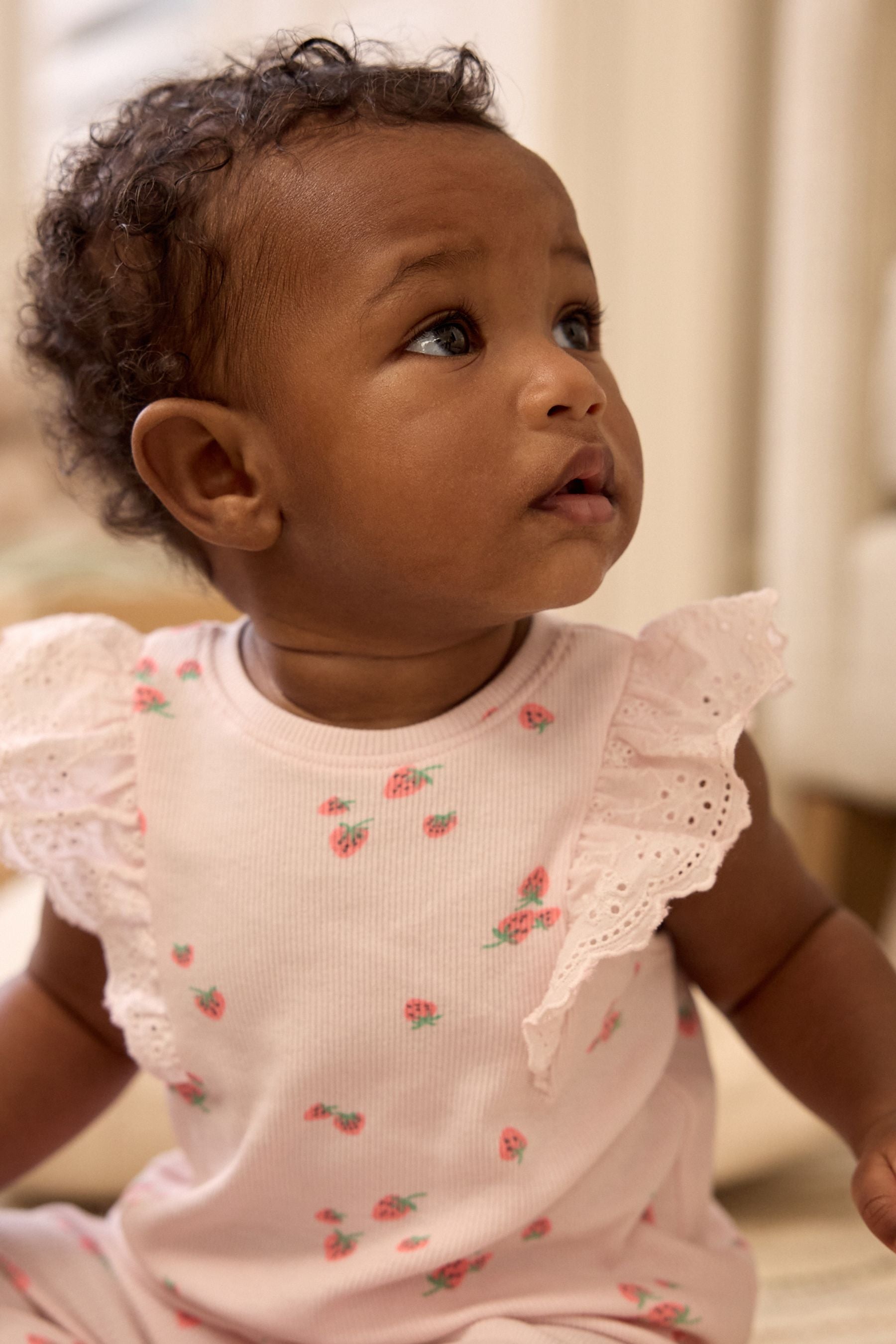 Pink Strawberry Baby Short Sleeve Top And Leggings Set