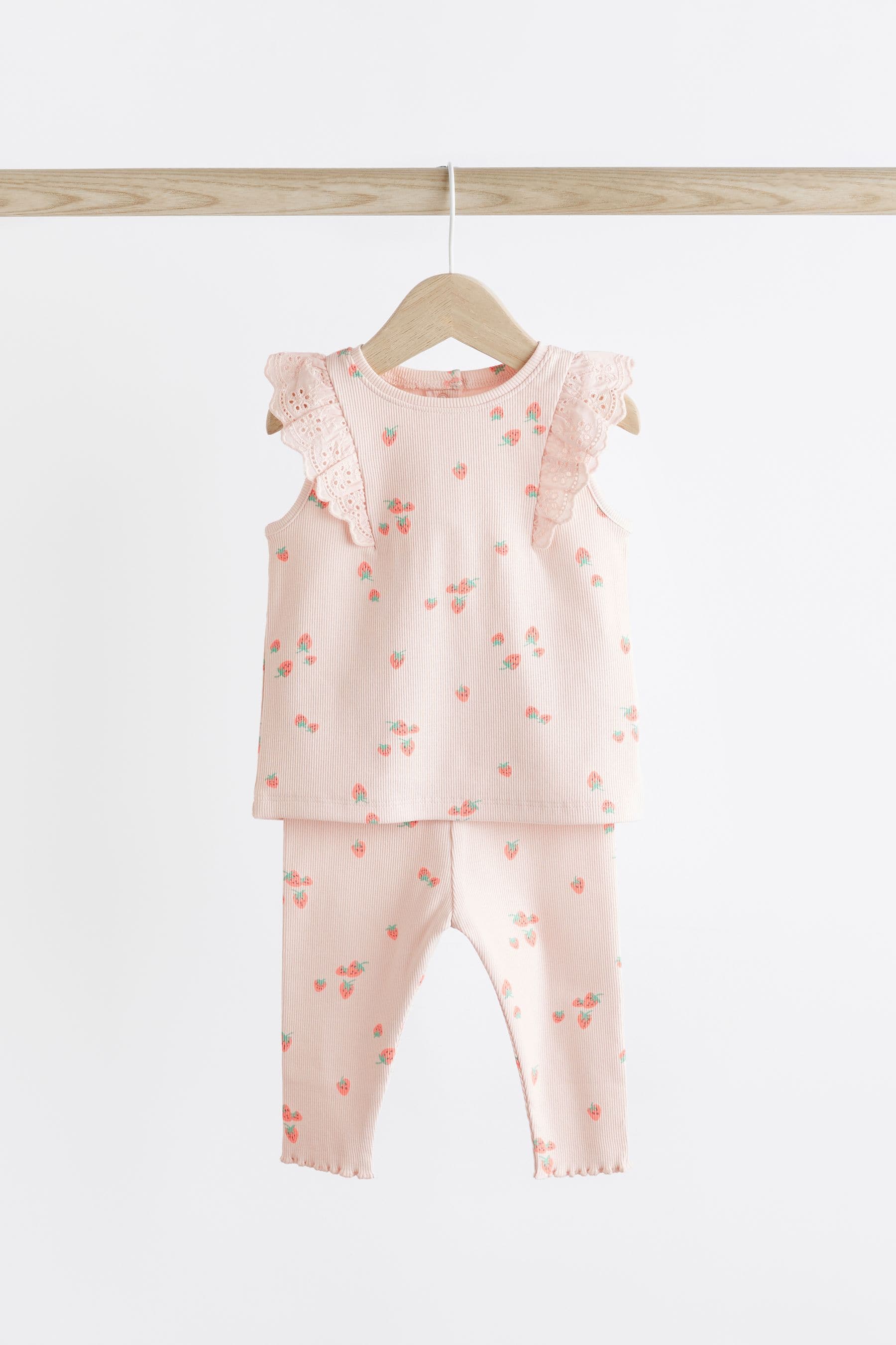 Pink Strawberry Baby Short Sleeve Top And Leggings Set