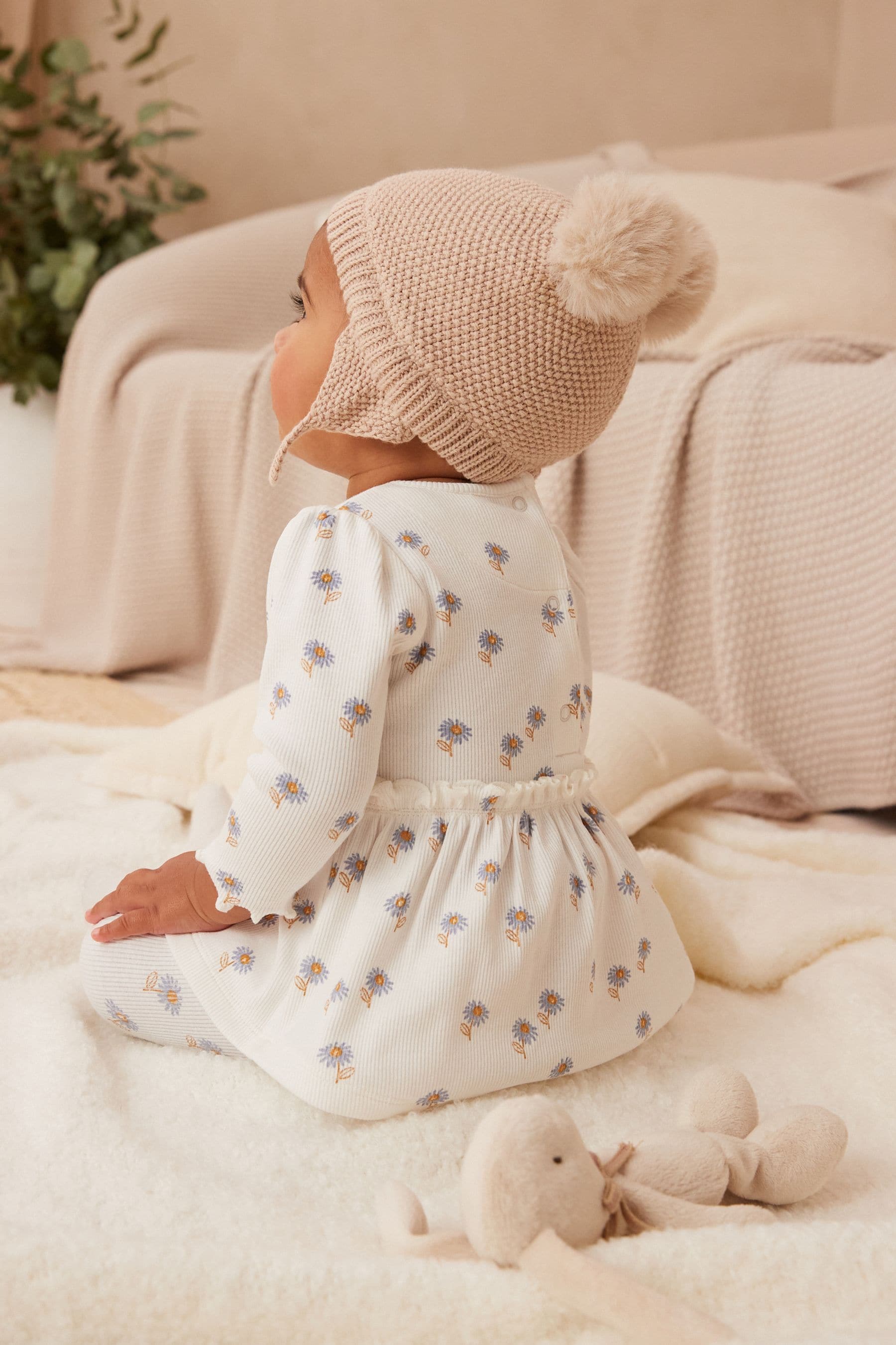 Blue/White Daisy Peplum Baby Top And Leggings Set