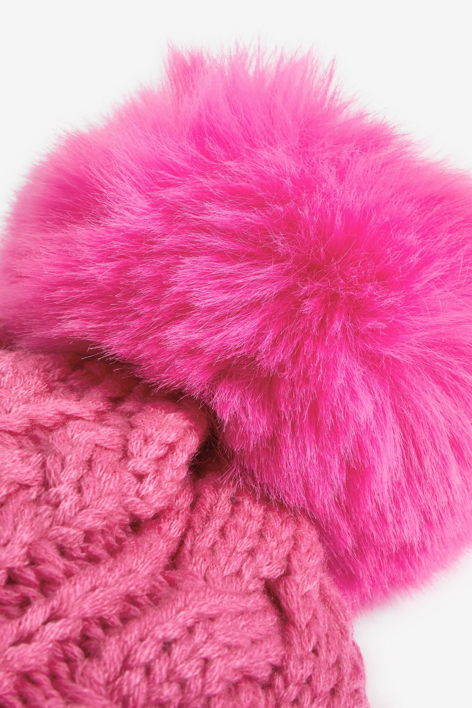 Bright Pink Cable Knit Pom Pom Beanie Hat (3mths-16yrs)