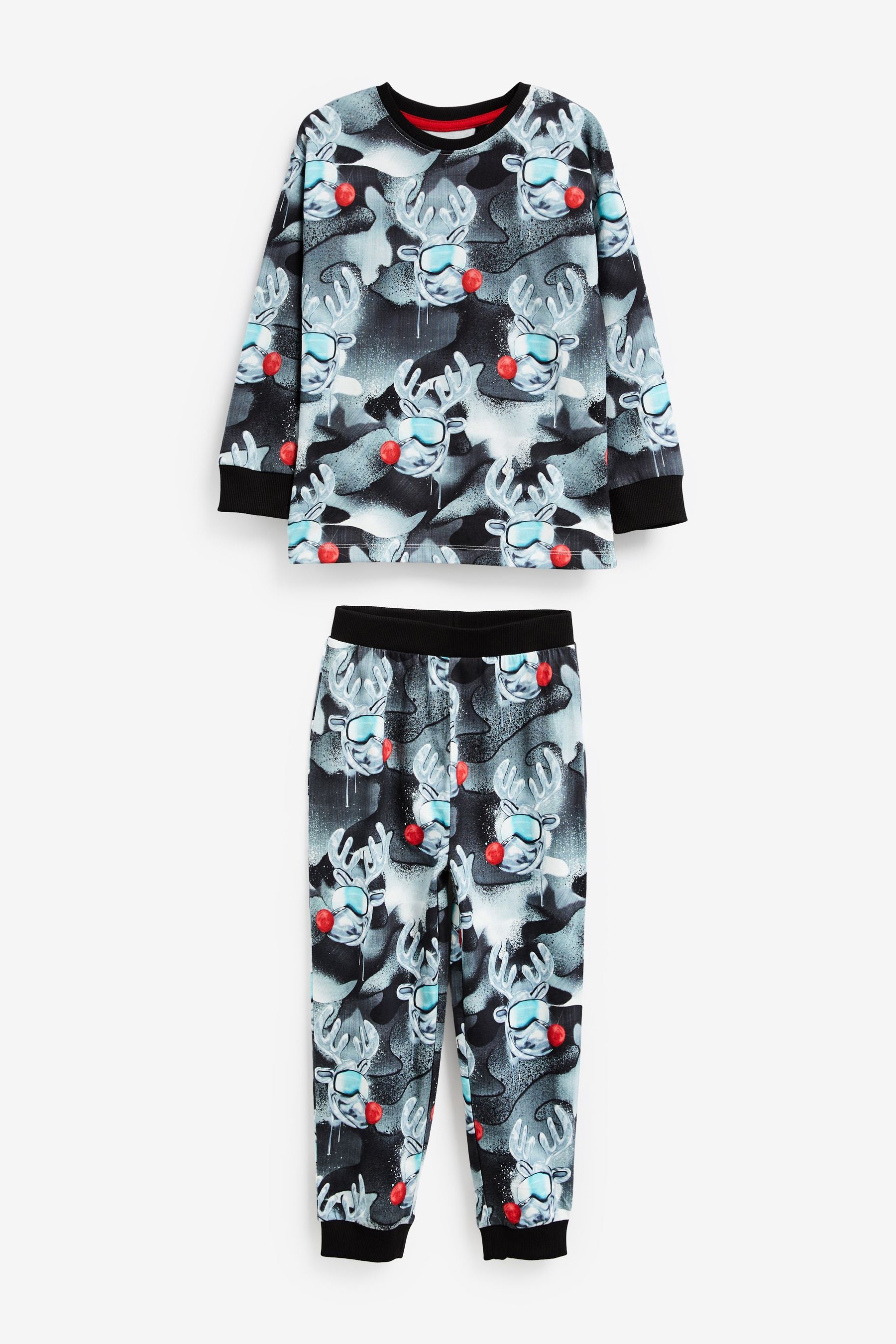 Monochrome Reindeer Christmas Pyjamas (3-16yrs)