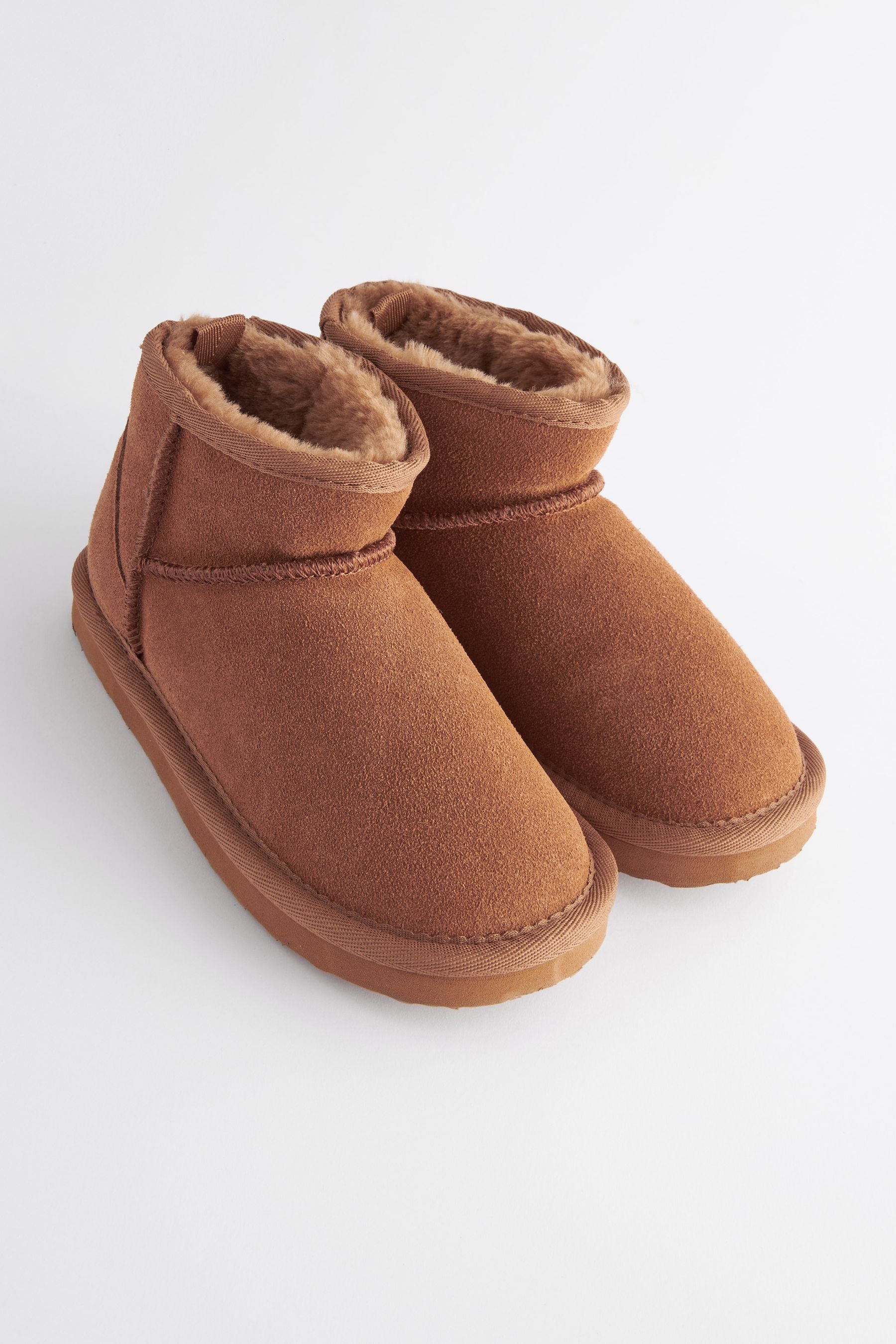 Tan Brown Warm Lined Suede Slipper Boots