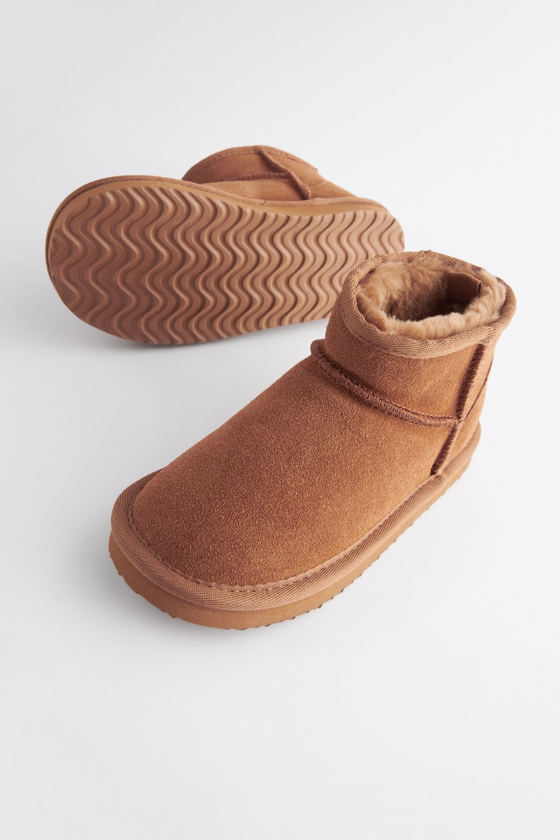 Tan Brown Warm Lined Suede Slipper Boots