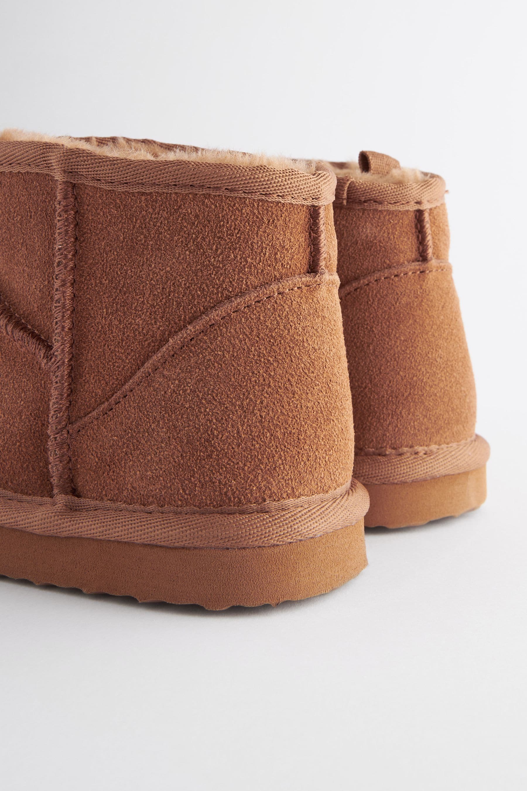 Tan Brown Warm Lined Suede Slipper Boots