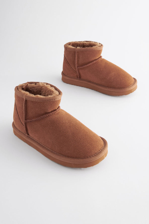 Tan Brown Suede Warm Lined Ankle Slipper Boots